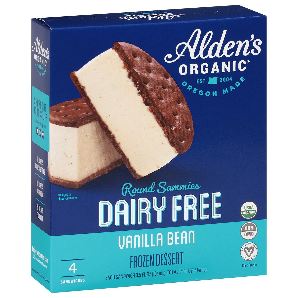 slide 2 of 11, Aldens Organic Organic Dairy Free Vanilla Bean Ice Cream Sammies, 14 fl oz