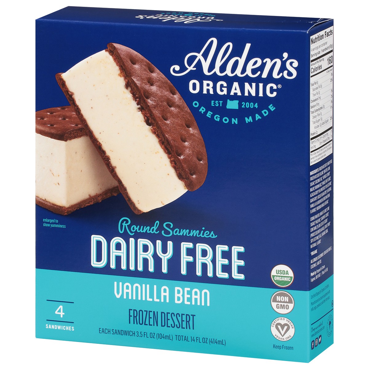 slide 3 of 11, Aldens Organic Organic Dairy Free Vanilla Bean Ice Cream Sammies, 14 fl oz