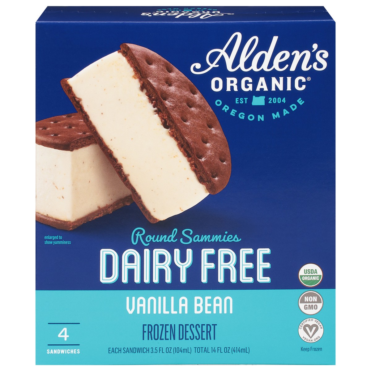 slide 11 of 11, Aldens Organic Organic Dairy Free Vanilla Bean Ice Cream Sammies, 14 fl oz