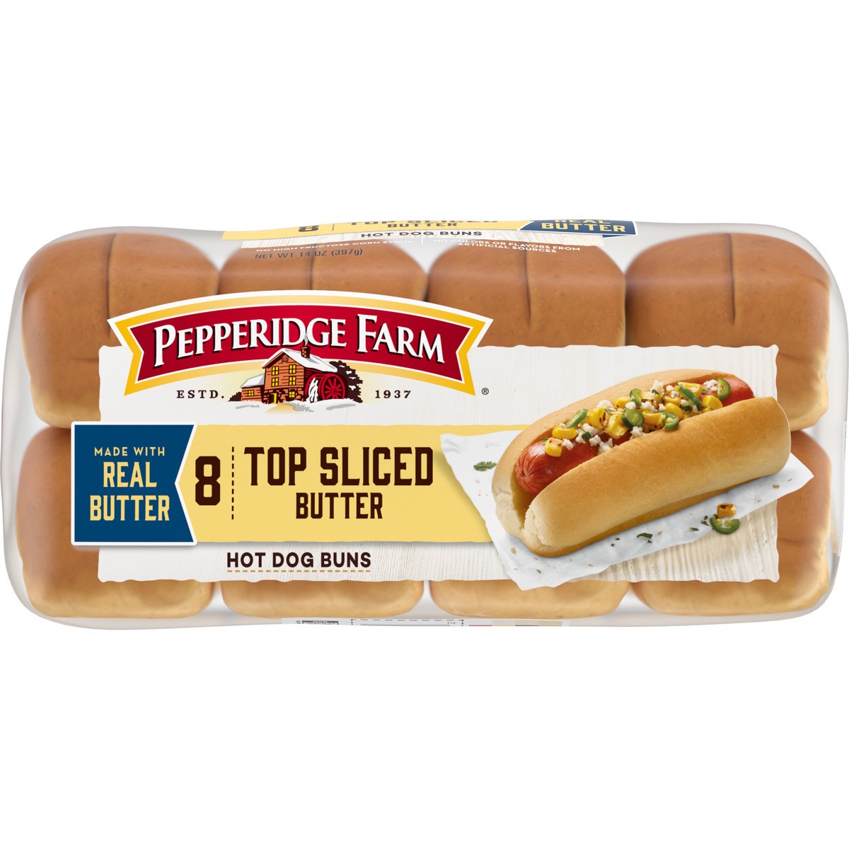 slide 12 of 12, Pepperidge Farm Butter Hot Dog Buns, Top Sliced, 8-Pack Bag, 8 ct; 14 oz