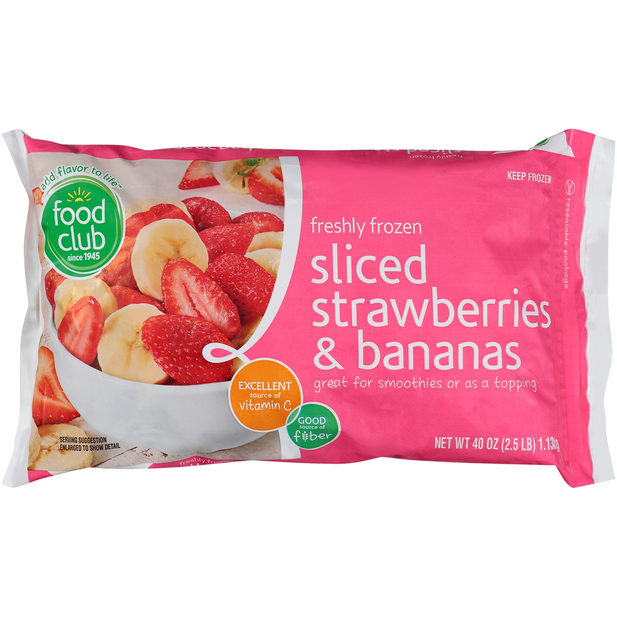 slide 1 of 6, Food Club Frozen Sliced Strawberries and Bananas, 40 oz