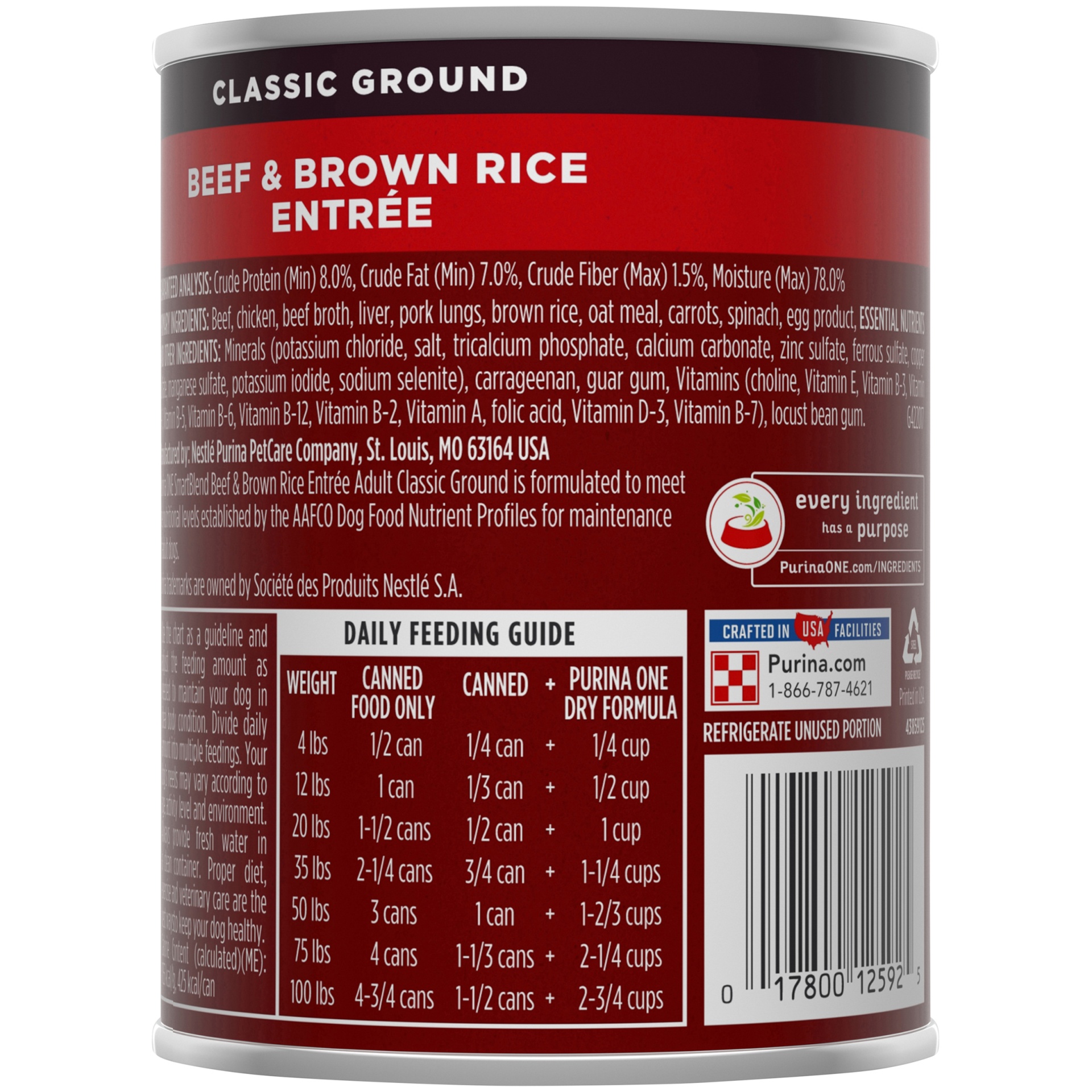 slide 3 of 6, Purina ONE SmartBlend Classic Ground Wet Dog Food Beef & Brown Rice Entrée - 13oz, 13 oz