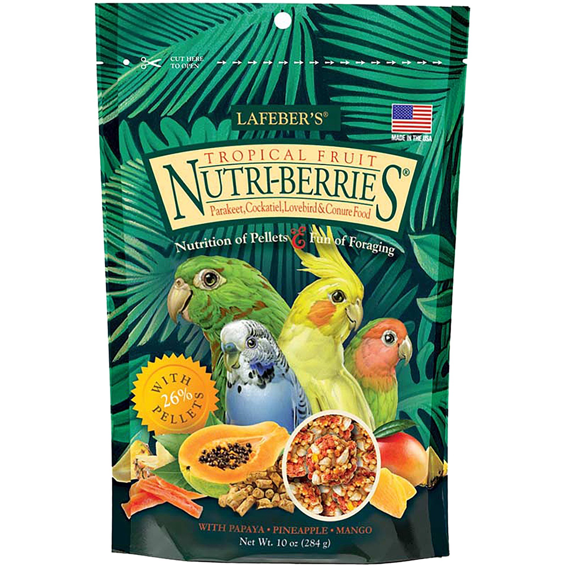 slide 1 of 1, Lafeber's Tropical Fruit Nutri-Berries Keet, Tiel, Lovebird & Conure Food, 10 oz