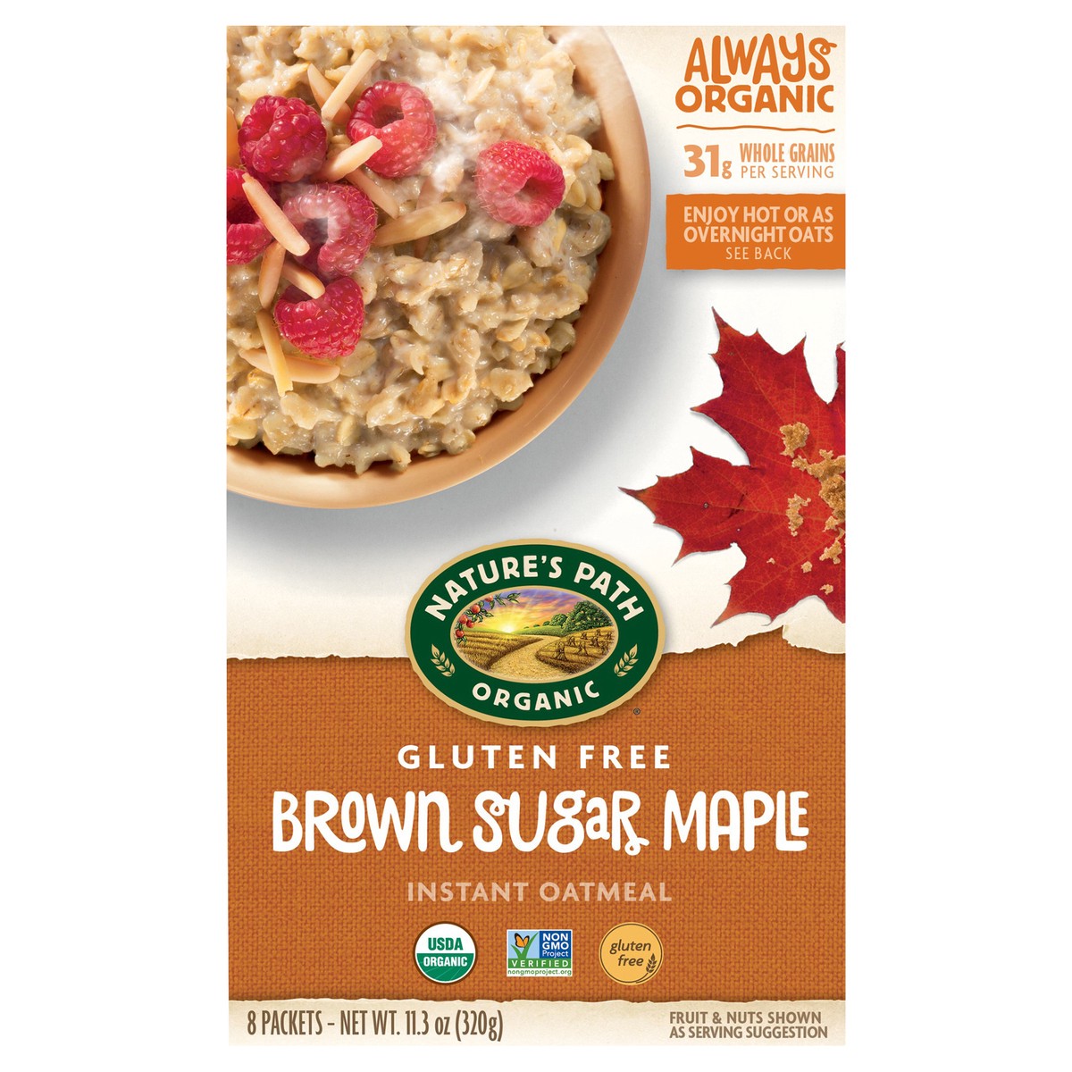 slide 1 of 3, Nature's Path Organic Brown Sugar Maple Gluten Free Oatmeal 11oz Box, 8 ct