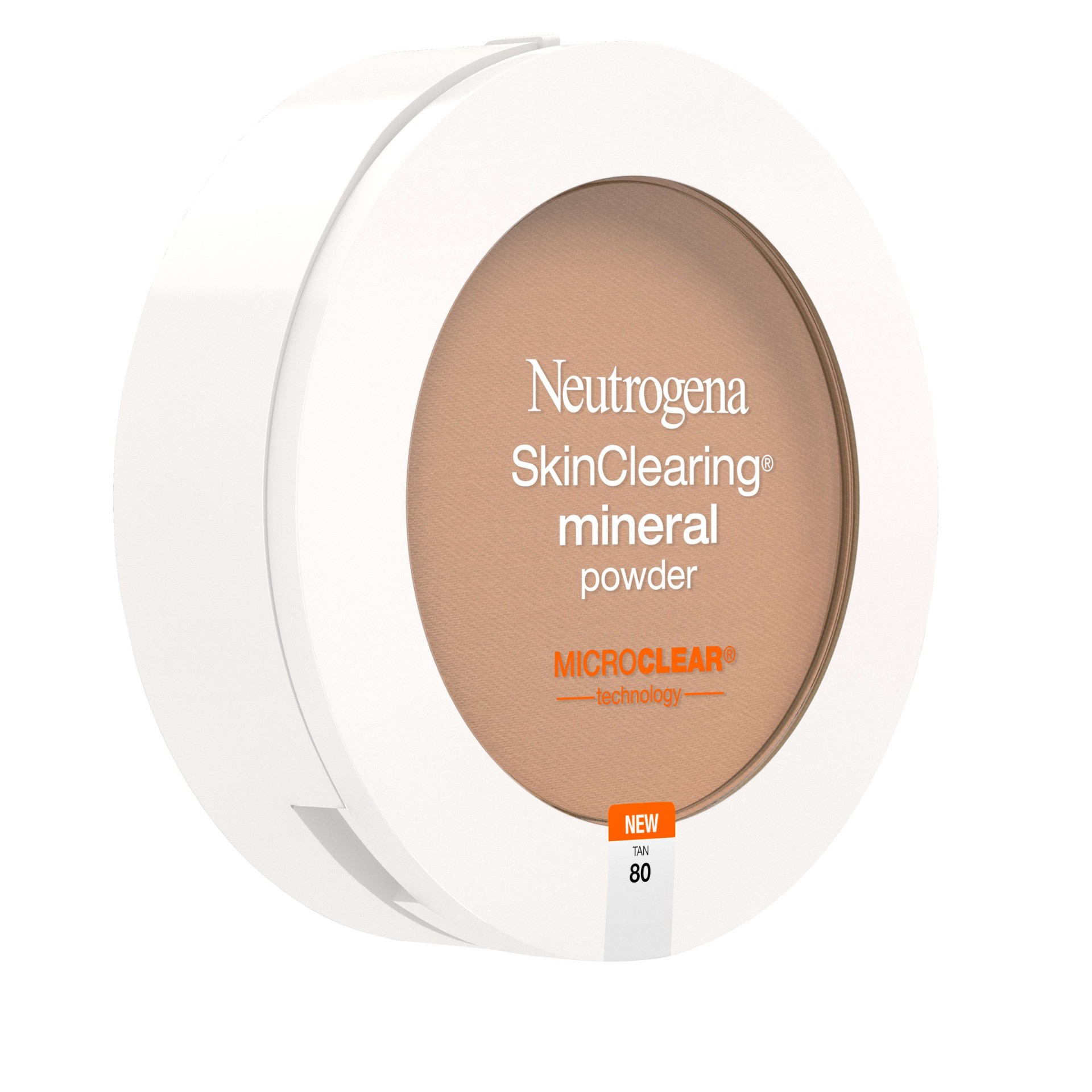 slide 4 of 5, Neutrogena SkinClearing Mineral Powder, Tan 80, .38 Oz, 0.38 oz