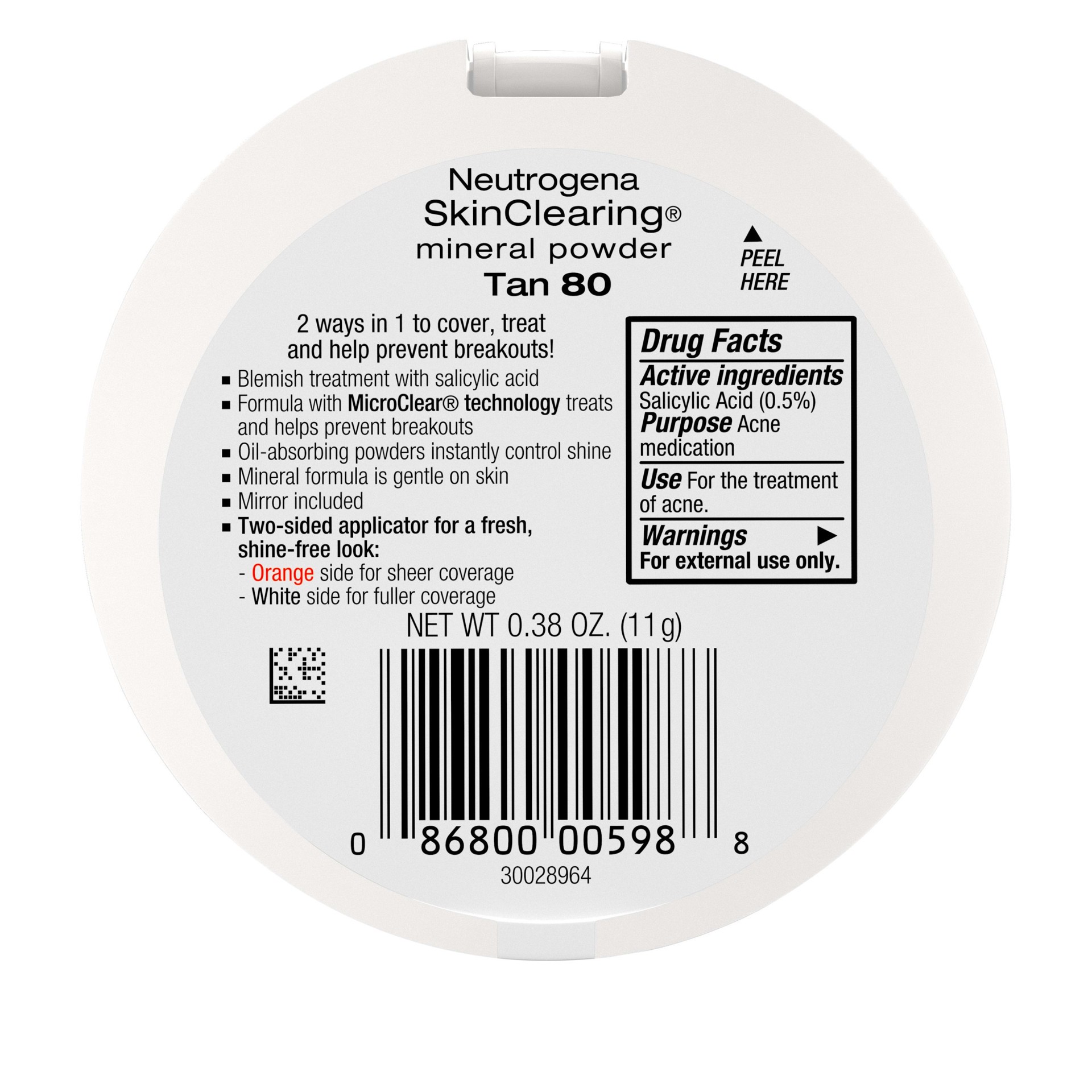 slide 5 of 5, Neutrogena SkinClearing Mineral Powder, Tan 80, .38 Oz, 0.38 oz