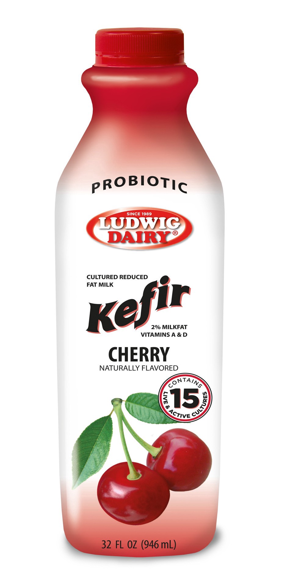slide 1 of 1, Ludwig Dairy Cherry Probiotic Kefir, 32 oz