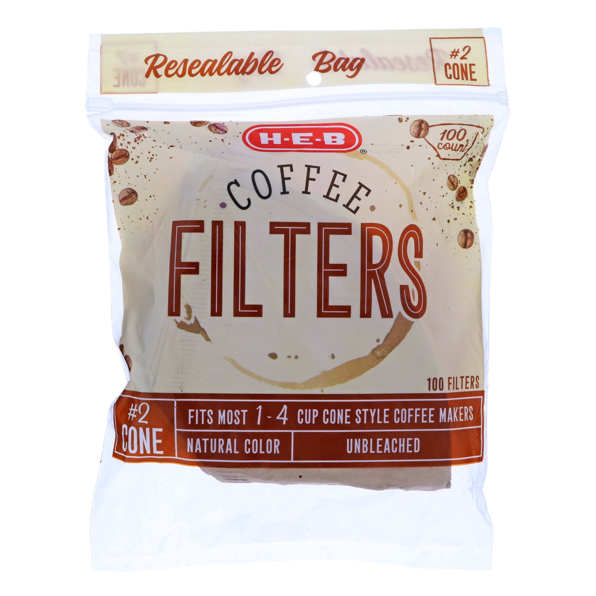 slide 1 of 1, H-E-B Number 2 Cone Coffee Filter Natural, 1 ct