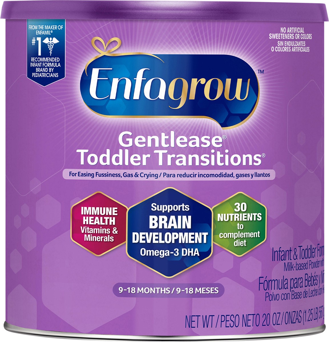 slide 3 of 3, Enfagrow Gentlease Toddler Transitions Gentle Baby Formula Milk Powder, For Easing Fussiness, Gas & Crying, Omega-3 DHA, Iron, Powder Can, 20 Oz, 20 oz