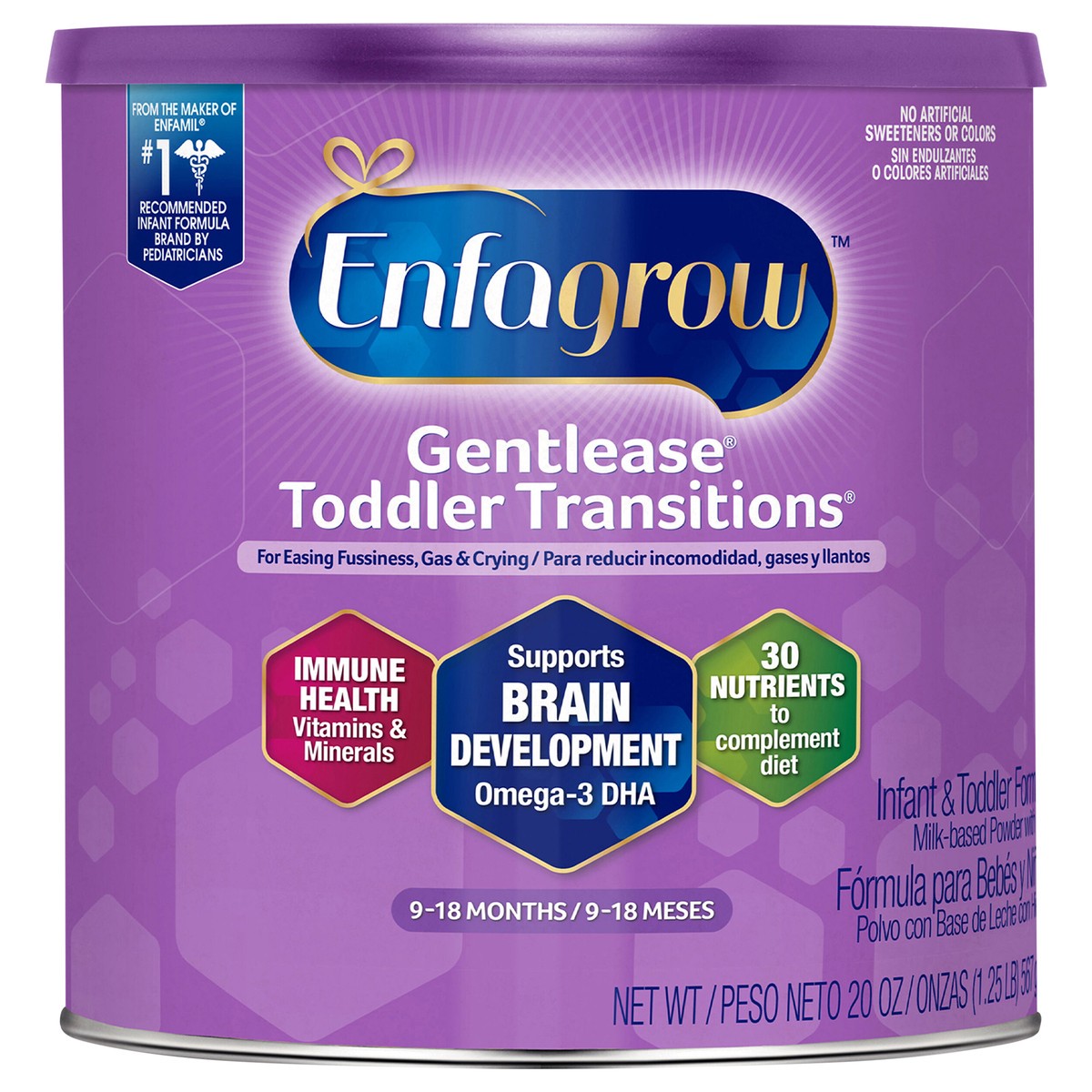 slide 1 of 3, Enfagrow Gentlease Toddler Transitions Gentle Baby Formula Milk Powder, For Easing Fussiness, Gas & Crying, Omega-3 DHA, Iron, Powder Can, 20 Oz, 20 oz