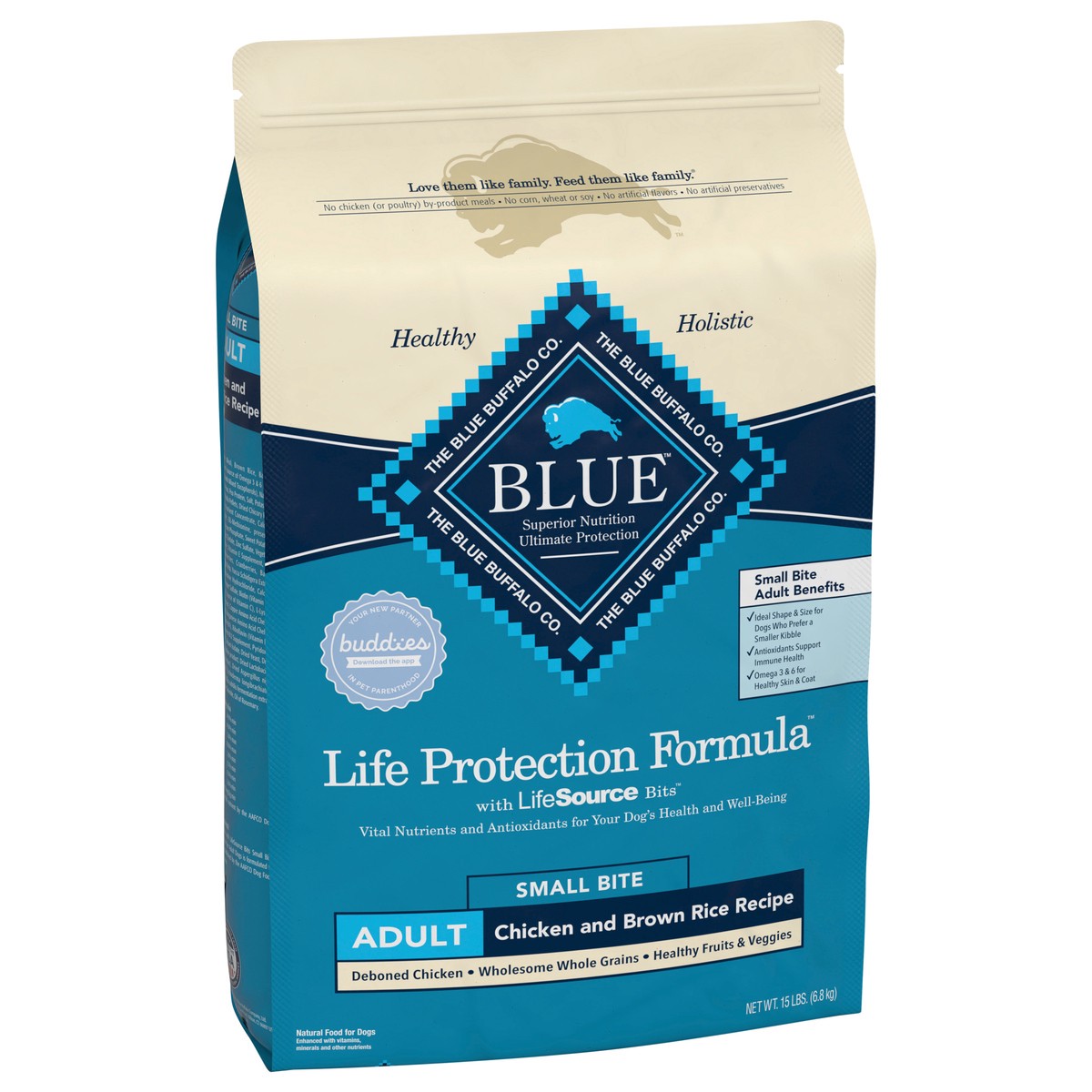 slide 2 of 8, Blue Buffalo Life Protection Formula Natural Adult Small Bite Dry Dog Food, Chicken and Brown Rice 15-lb, 15 lb