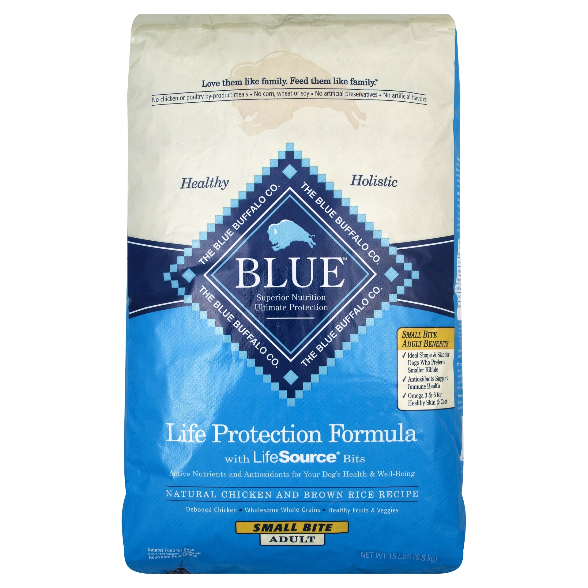 slide 1 of 1, Blue Buffalo Blue Life Protection Formula Adult Small Bite Chicken & Brown Rice Dry Dog Food, 15 lb
