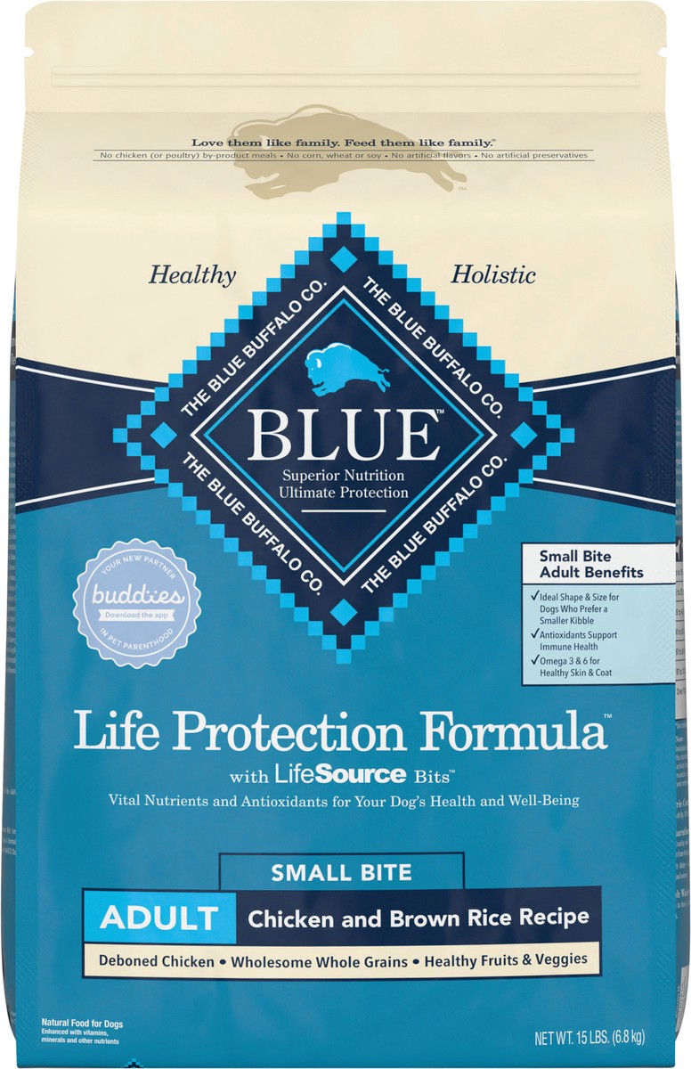slide 6 of 8, Blue Buffalo Life Protection Formula Natural Adult Small Bite Dry Dog Food, Chicken and Brown Rice 15-lb, 15 lb
