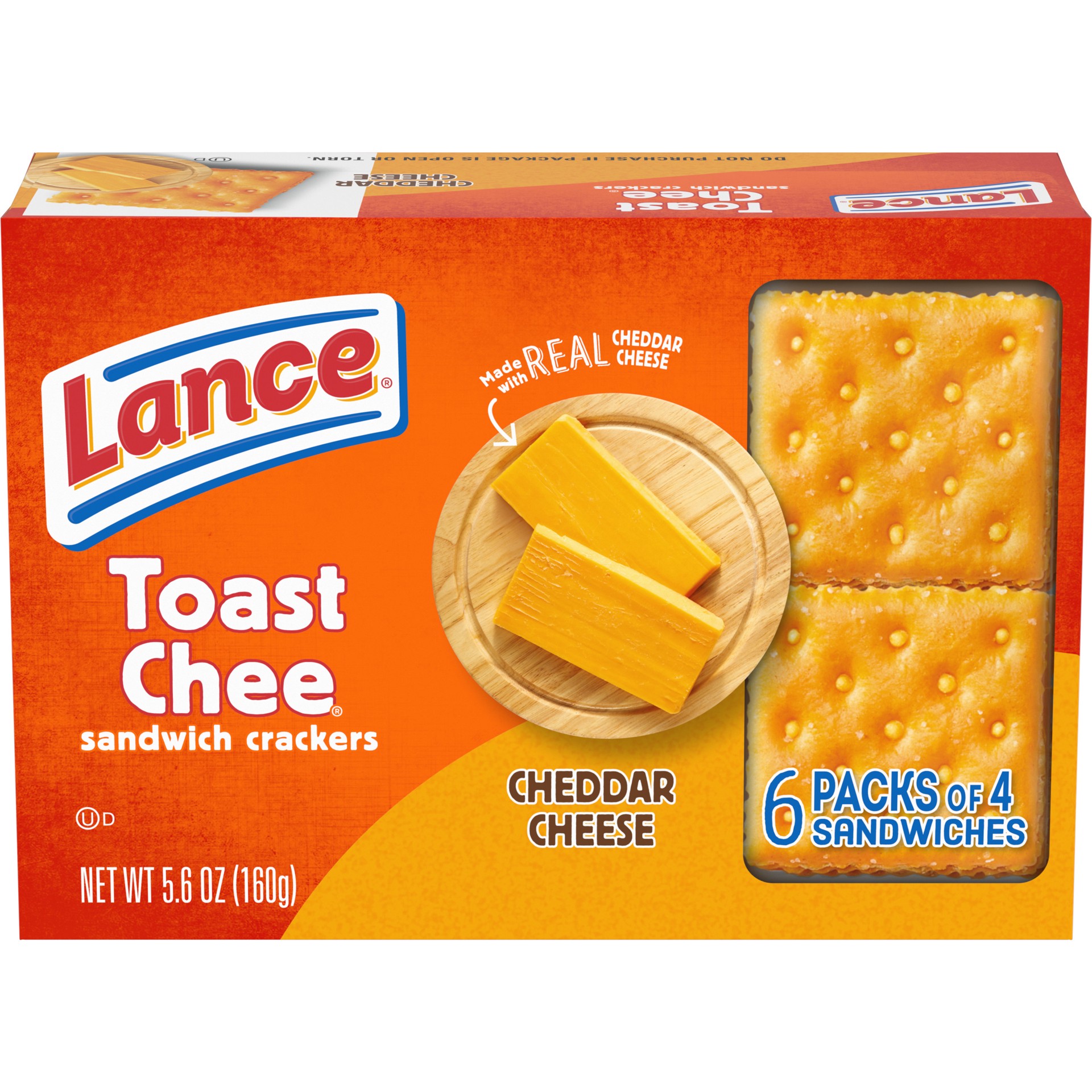 slide 1 of 5, Lance Sandwich Crackers, ToastChee Cheddar, 6 Individually Wrapped Packs, 4 Sandwiches Each, 5.6 oz