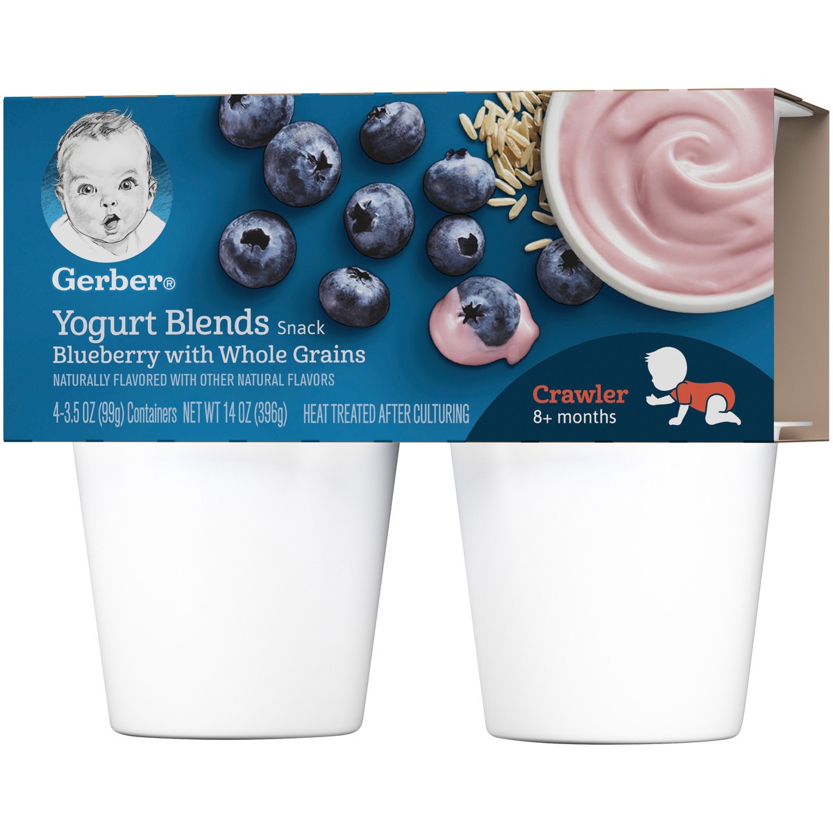 slide 3 of 9, Gerber (Pack of 4) Gerber Yogurt Blends Snack Blueberry Yogurt with Whole Grains, 3.5 oz Cups, 4 ct