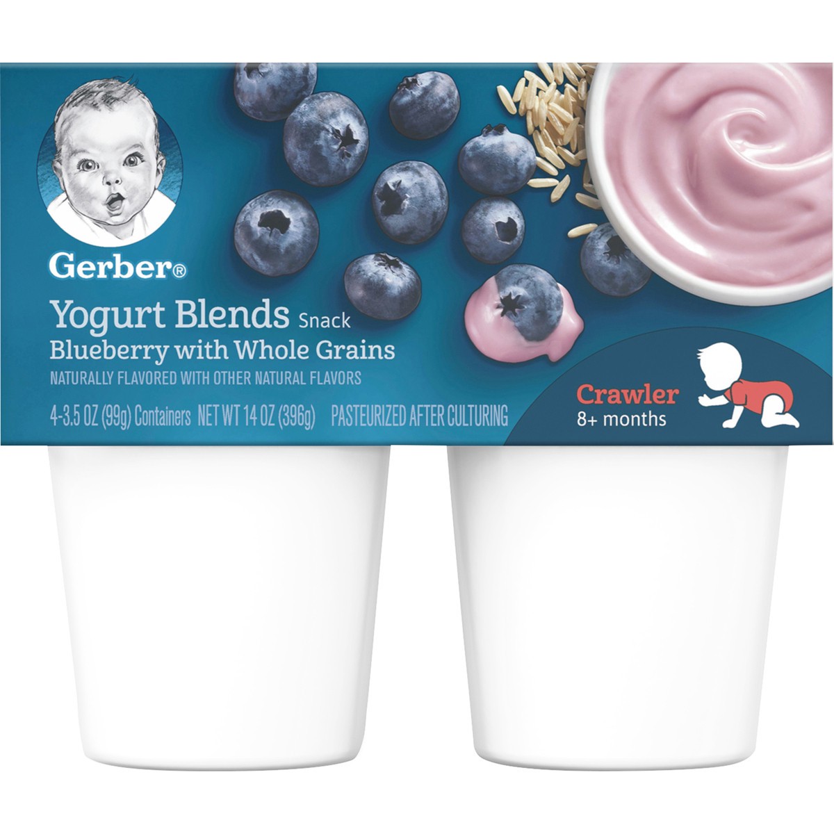 slide 2 of 9, Gerber (Pack of 4) Gerber Yogurt Blends Snack Blueberry Yogurt with Whole Grains, 3.5 oz Cups, 4 ct