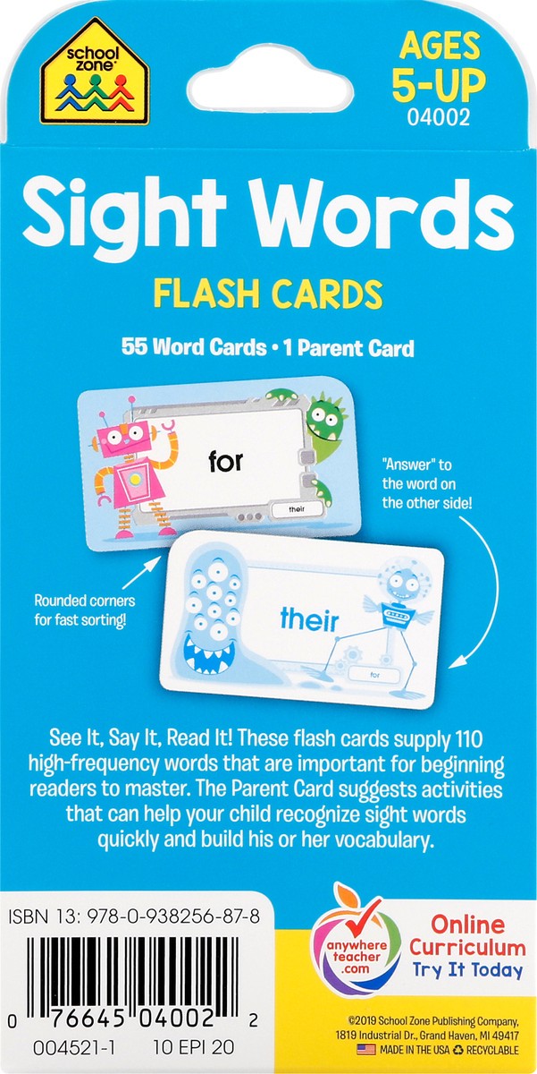 slide 4 of 9, School Zone Beginning Sight Words Flash Cards, 1 ct