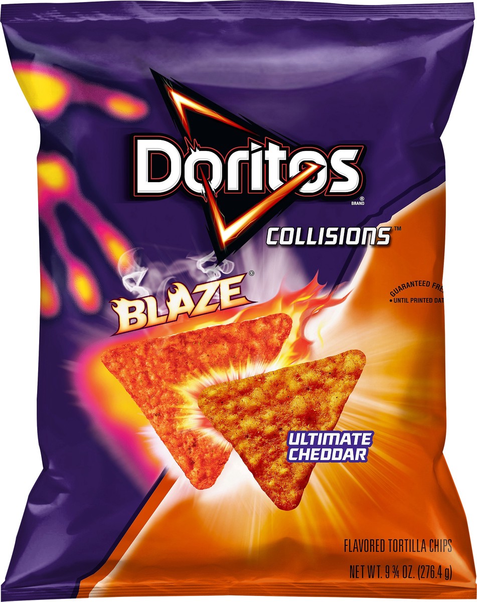 slide 4 of 5, Doritos Collisions Flavored Tortilla Chips Blaze Ultimate Cheddar 9 3/4 Oz, 9.75 oz