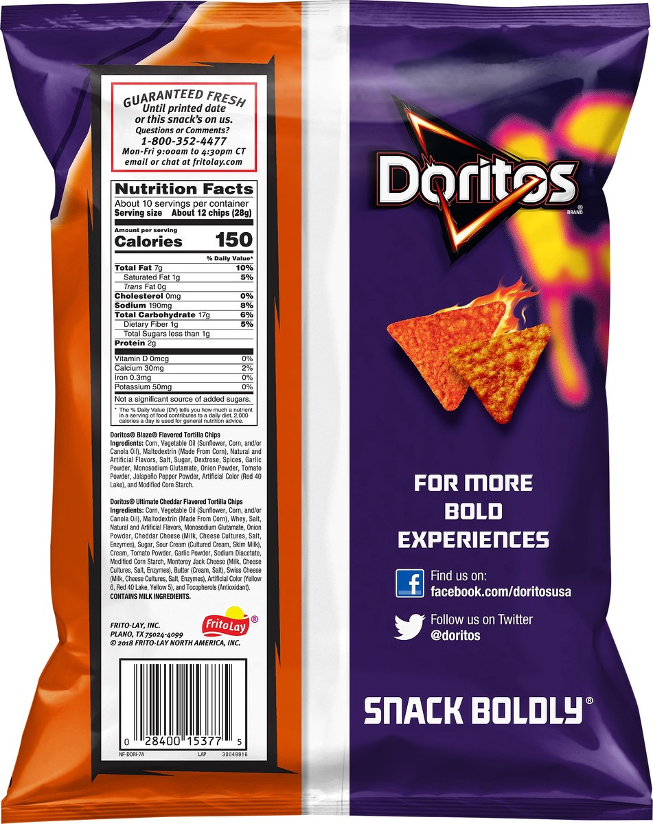 slide 5 of 5, Doritos Collisions Flavored Tortilla Chips Blaze Ultimate Cheddar 9 3/4 Oz, 9.75 oz