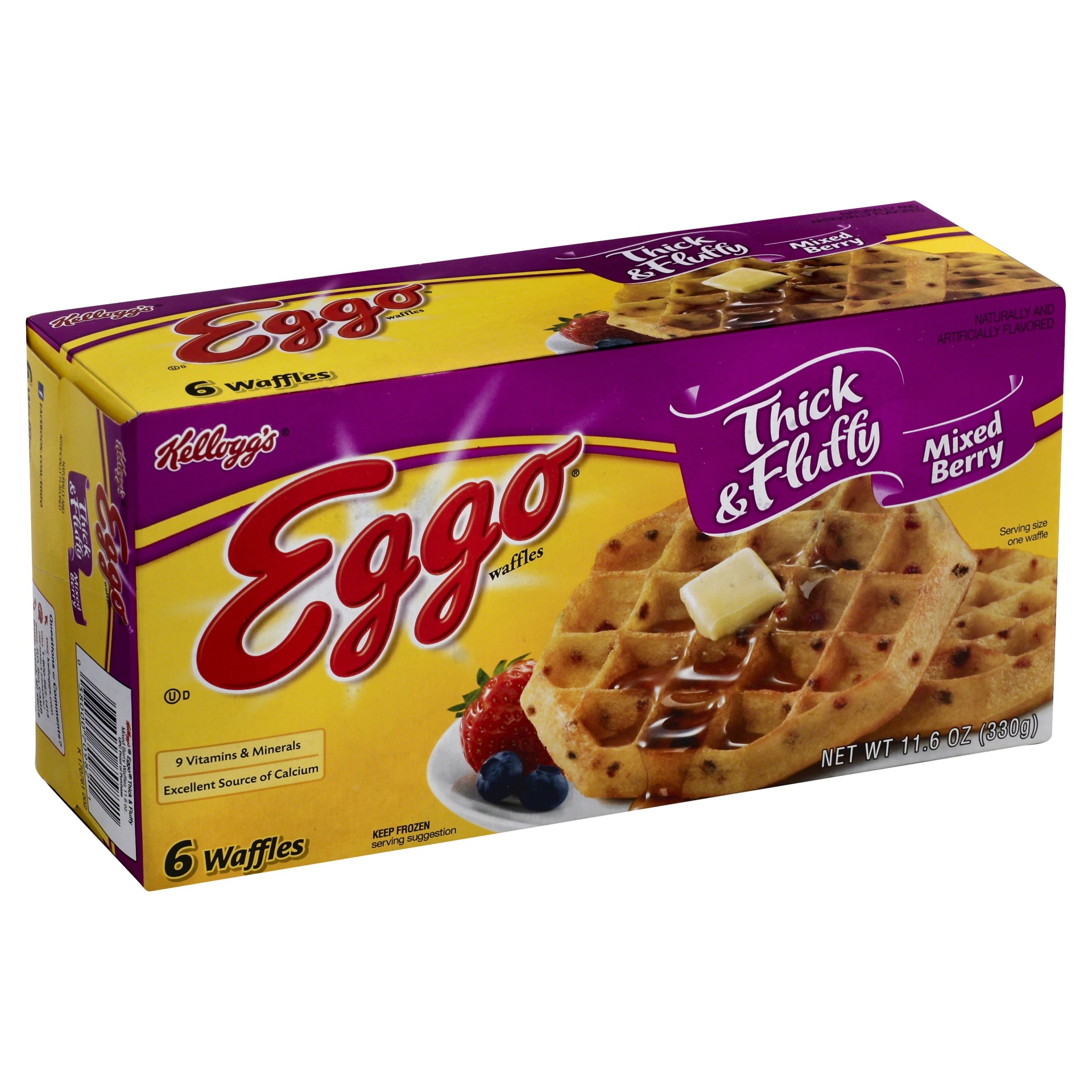 slide 1 of 1, Kellogg's Eggo Thick & Fluffy Mixed Berry Waffles Box, 6 ct