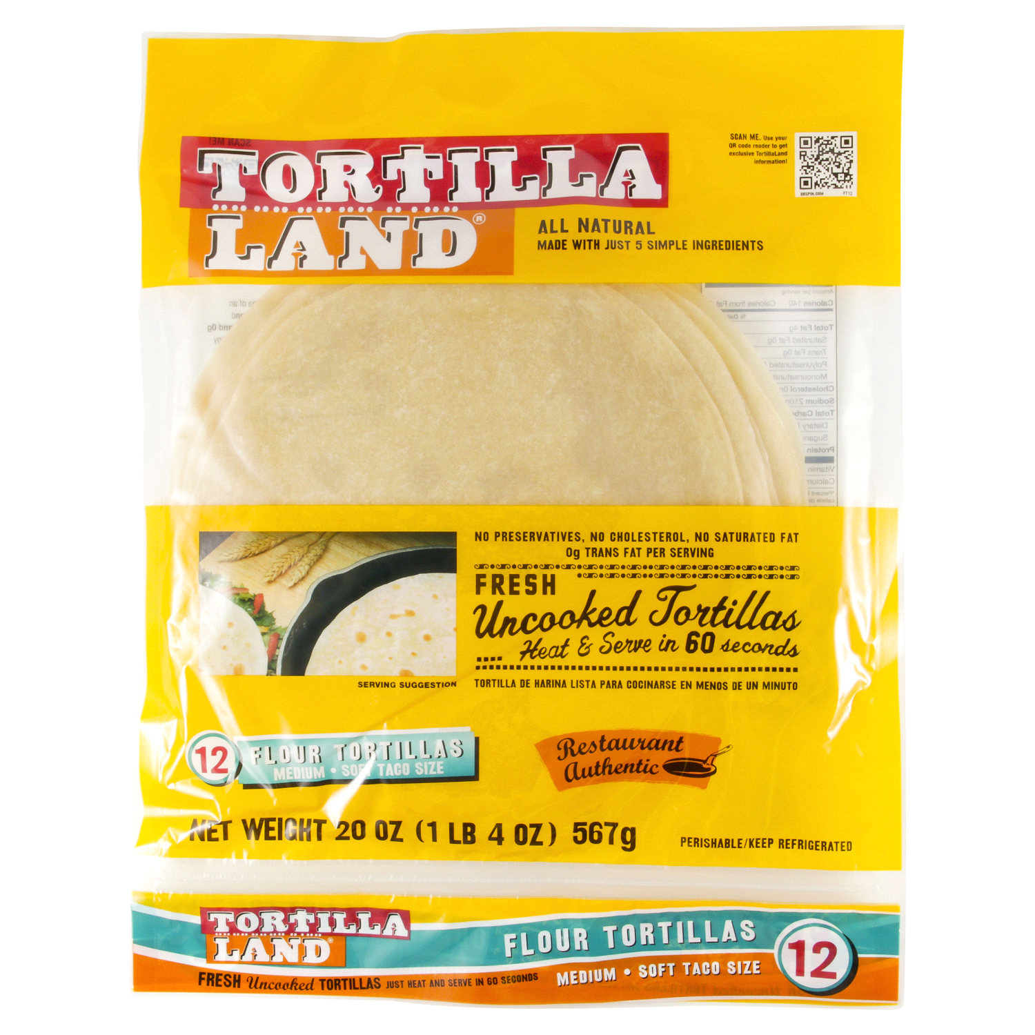 slide 1 of 2, Tortillaland TortillaLand Uncooked Flour Tortillas, Soft Taco Size (12 Count), 566.99 g