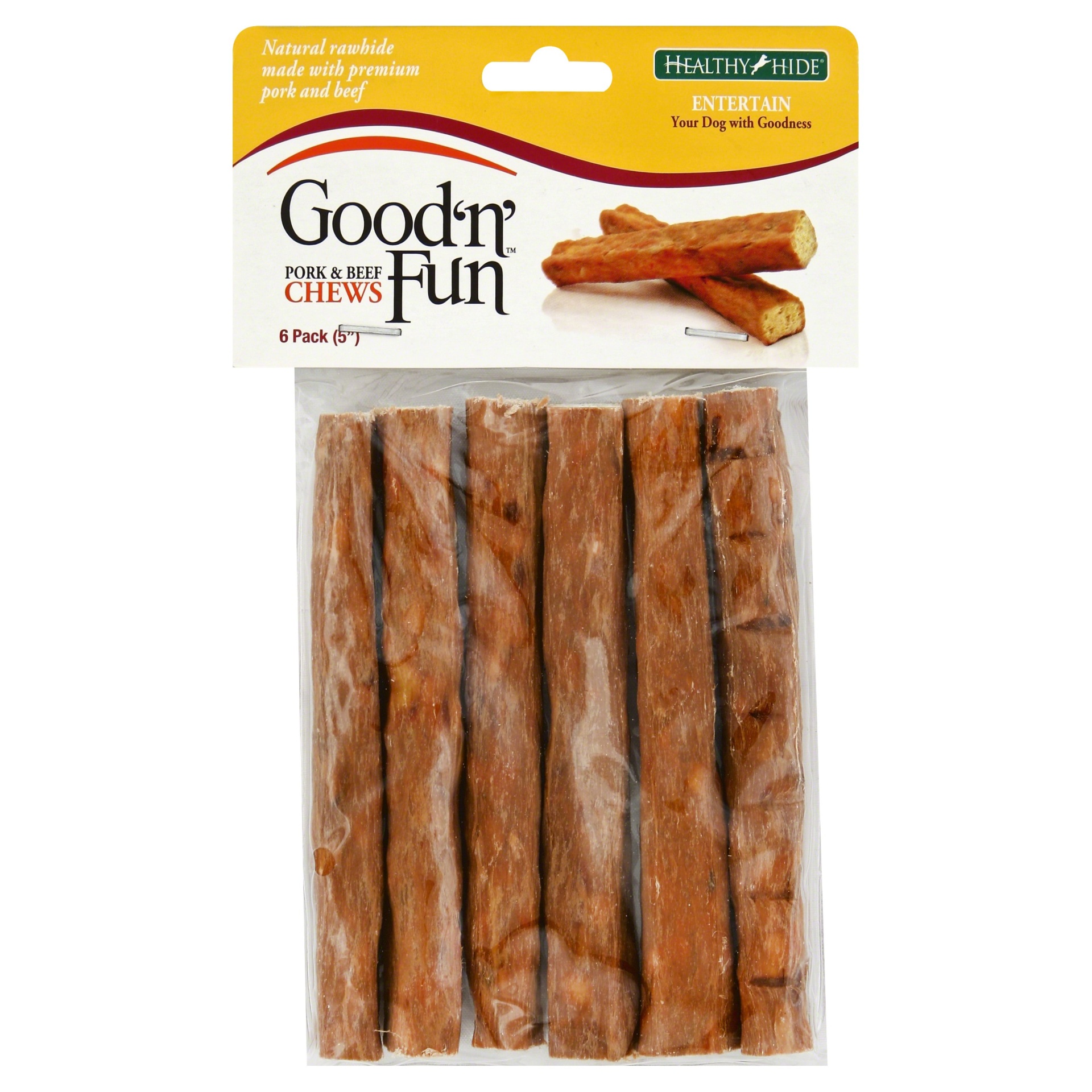 slide 1 of 1, Healthy Hide Good 'n' Fun 5" Pork and Beef Crunchy Sticks, 6 ct