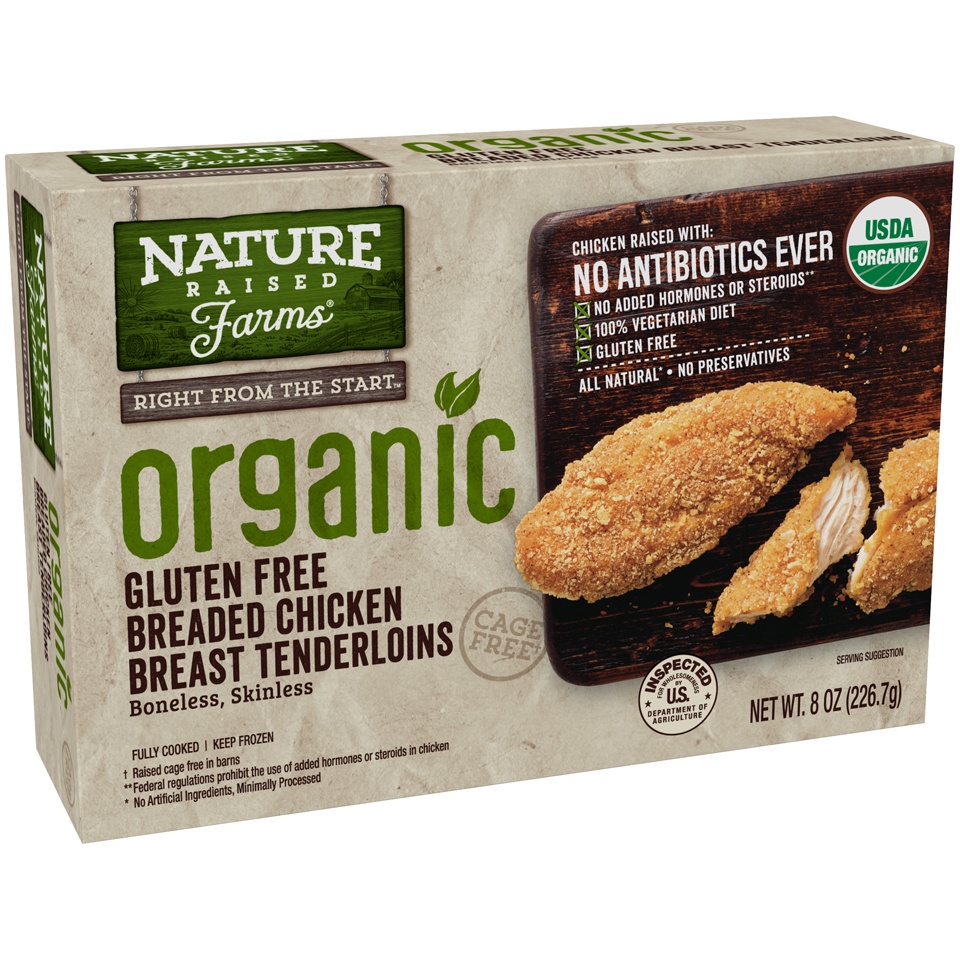 slide 4 of 6, Nature Raised Farms Organic Gluten Free Breaded Chicken Breast Tenderloin, 8 oz