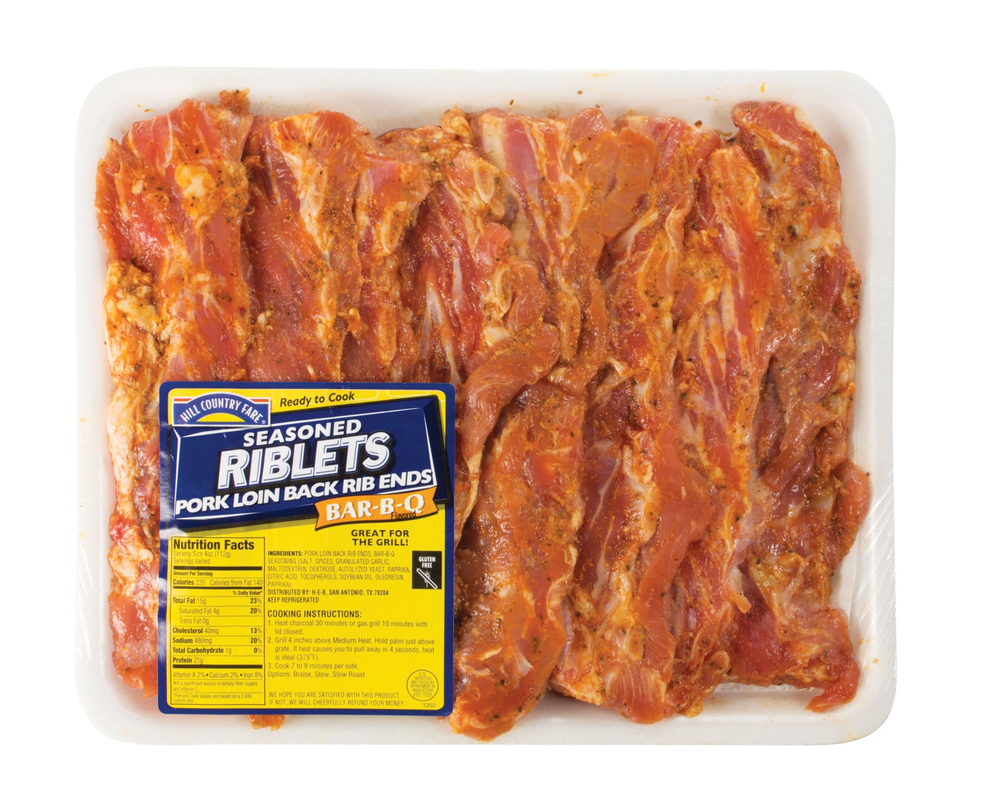 slide 1 of 1, H-E-B Pork Riblets Seasoned, per lb