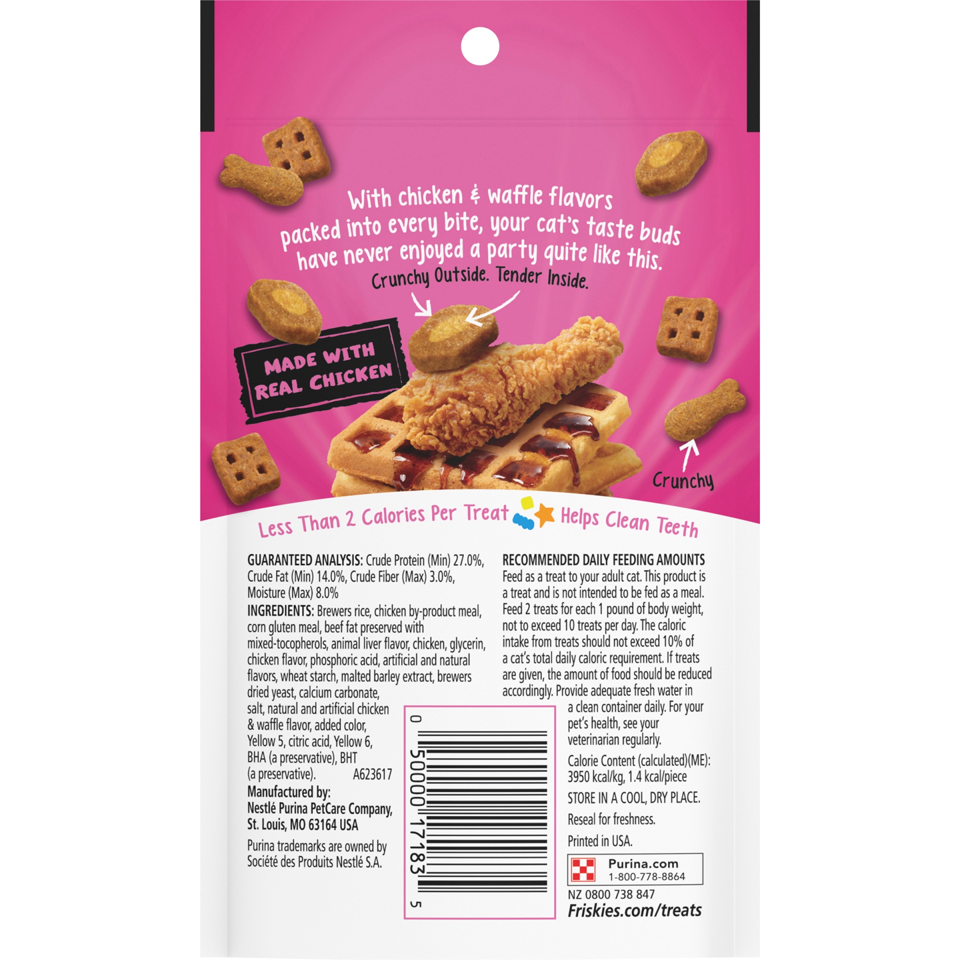 slide 4 of 7, Friskies Purina Friskies Made in USA Facilities Cat Treats, Party Mix Chicken & Waffle Flavors, 2.1 oz