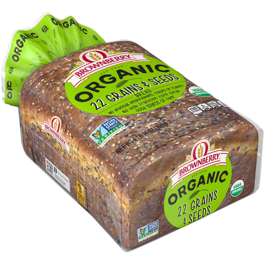 slide 7 of 8, BROWNBERRY Organic 22 Grains & Seeds Bread, 27 oz