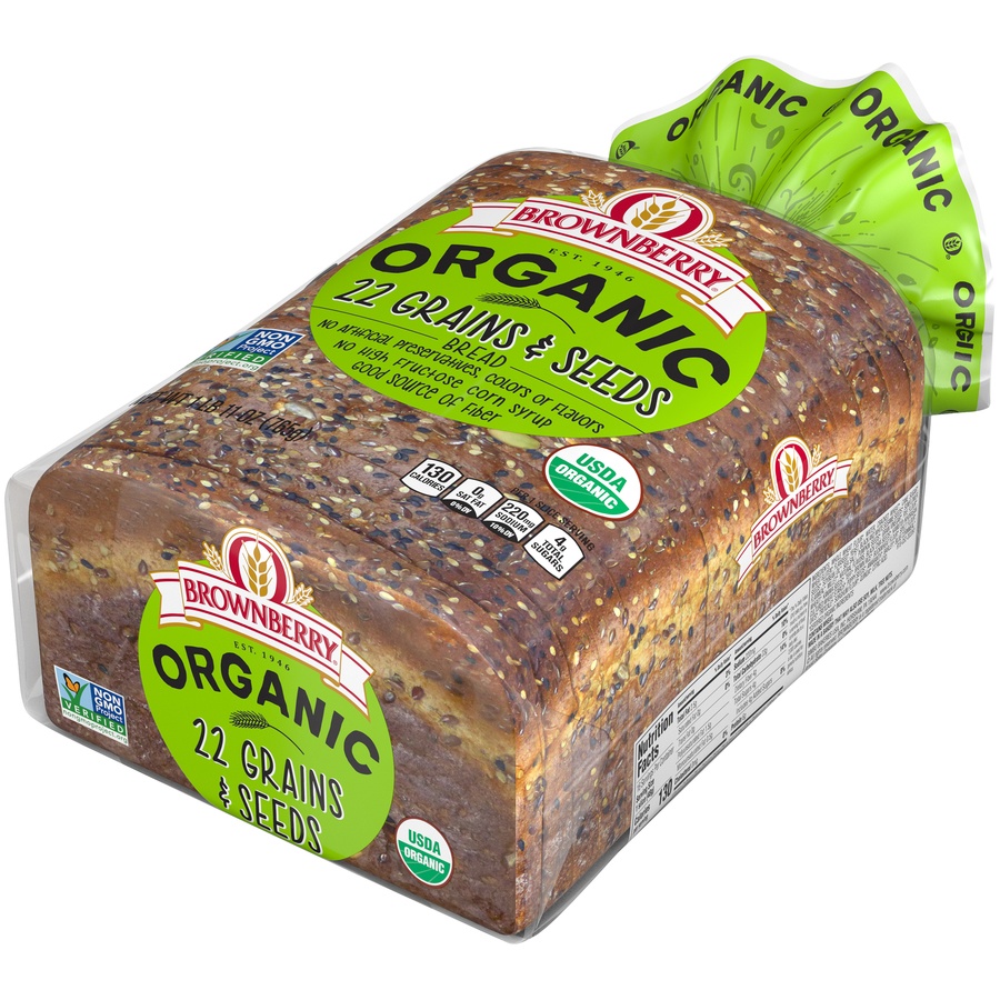 slide 5 of 8, BROWNBERRY Organic 22 Grains & Seeds Bread, 27 oz