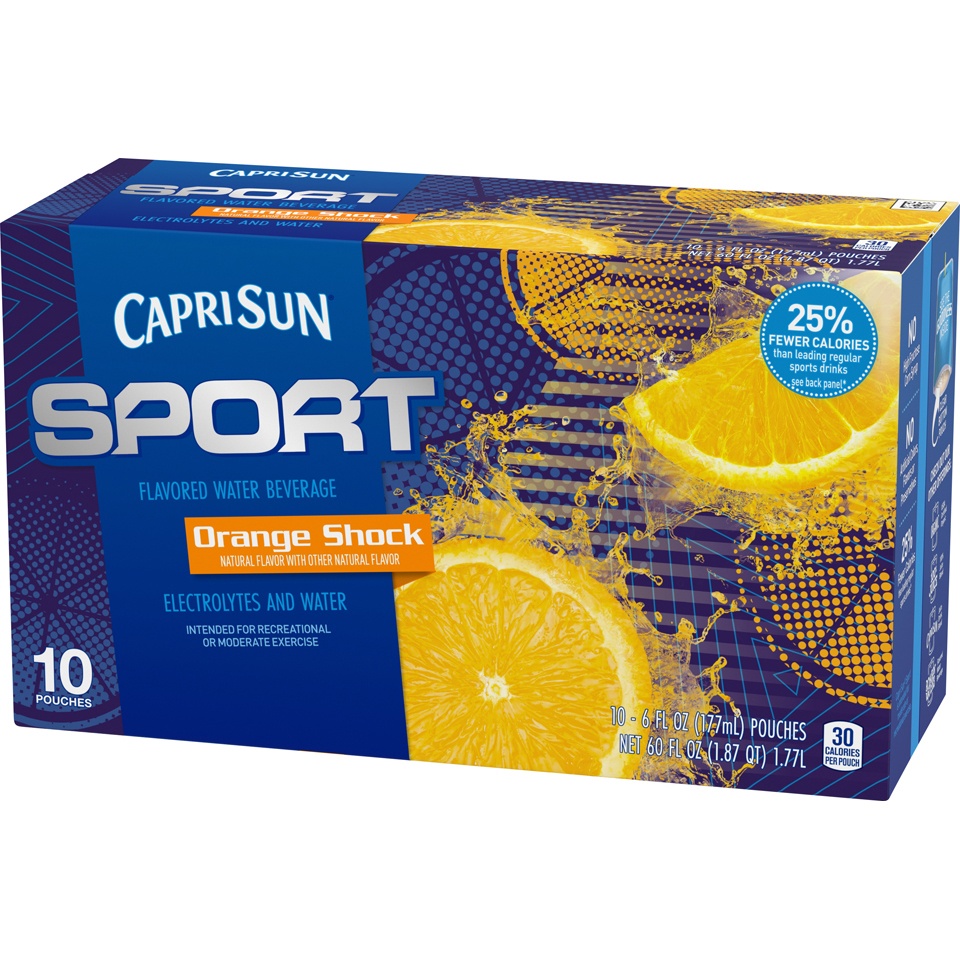 slide 5 of 8, Capri Sun Sport Orange Shock Flavored Water Beverage 10 - 6 fl oz Pouches, 10 ct; 6 fl oz