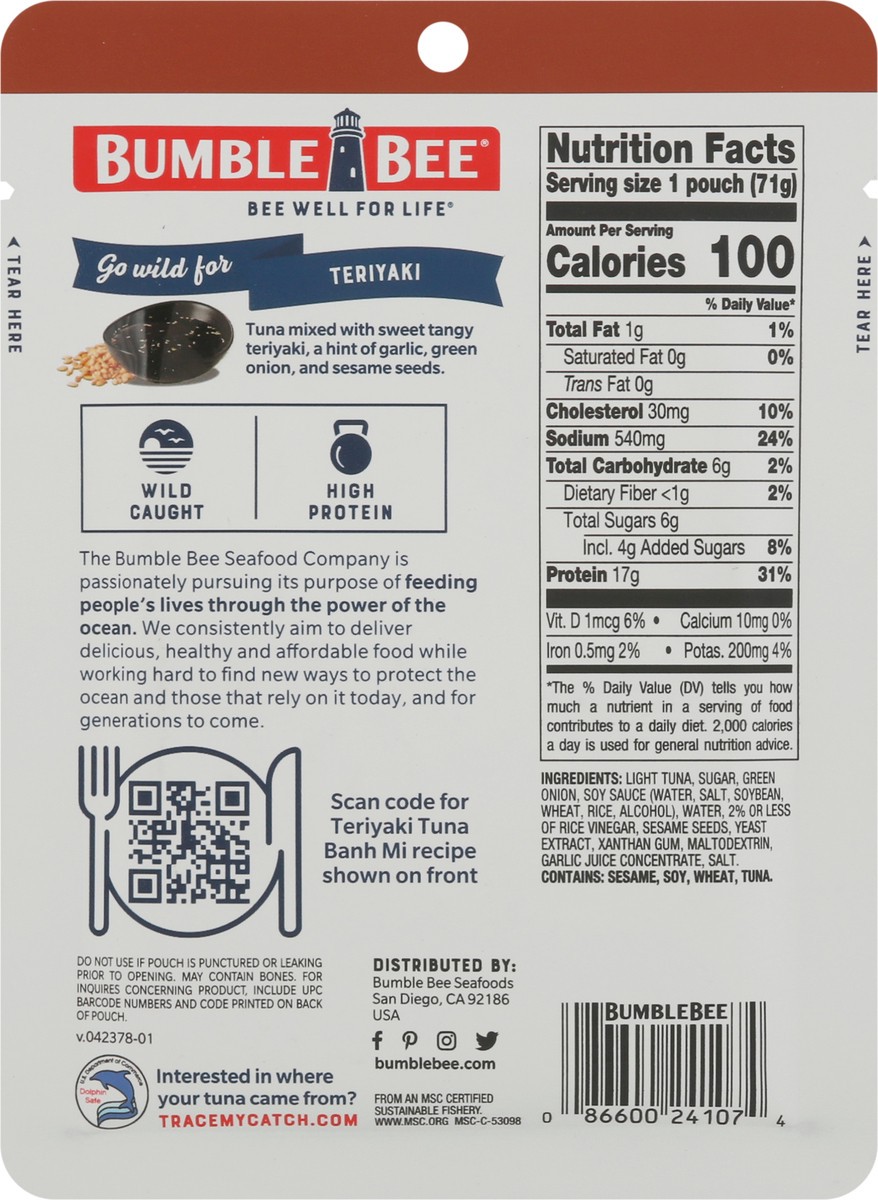 slide 5 of 14, Bumble Bee Wild Caught Teriyaki Tuna - 2.5 oz, 2.5 oz