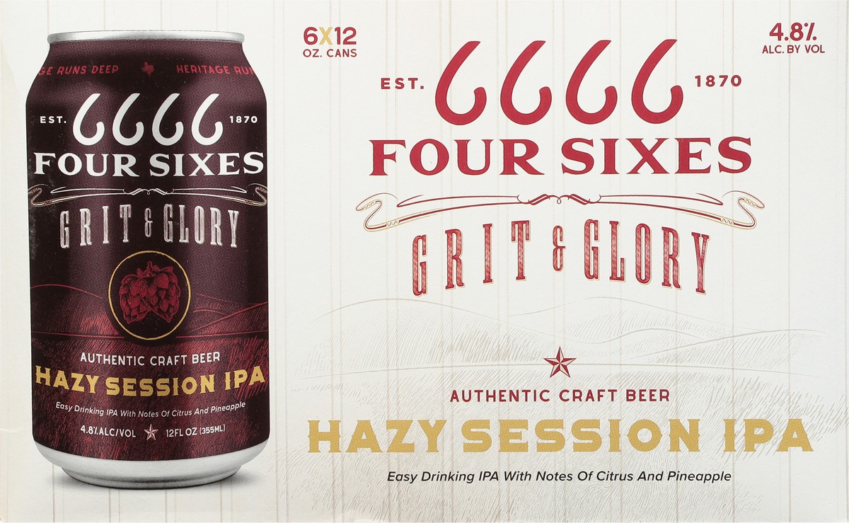 slide 5 of 9, Grit & Glory Hazy Session IPA Four Sixes Beer 6 - 12 fl oz Cans, 12 oz