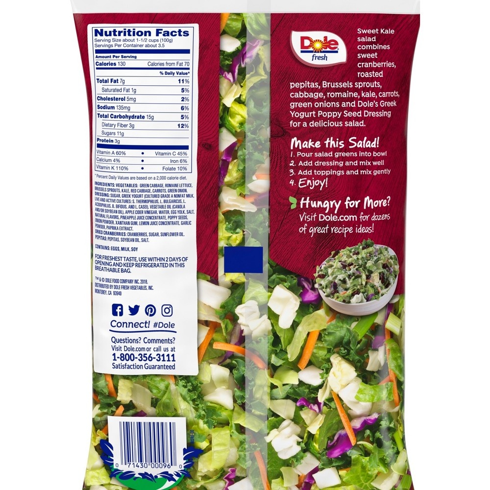 slide 2 of 3, Dole Sweet Kale Chopped Salad Kit, 12 oz