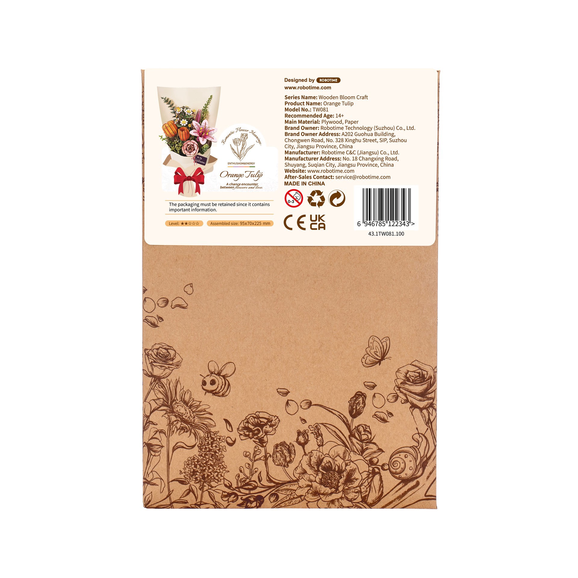 slide 2 of 4, Robotime Rowood Orange Tulip Wooden Bloom Craft, 3.7 in x 2.8 in x 8.9 in