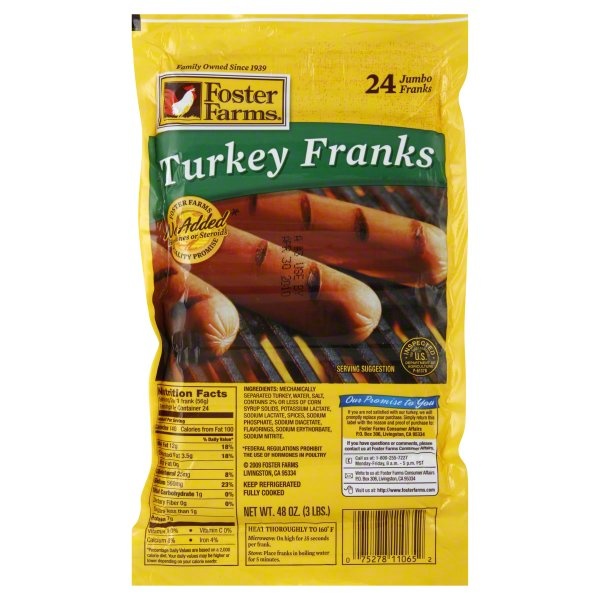 slide 1 of 1, Foster Farms Turkey Franks, 3 lb