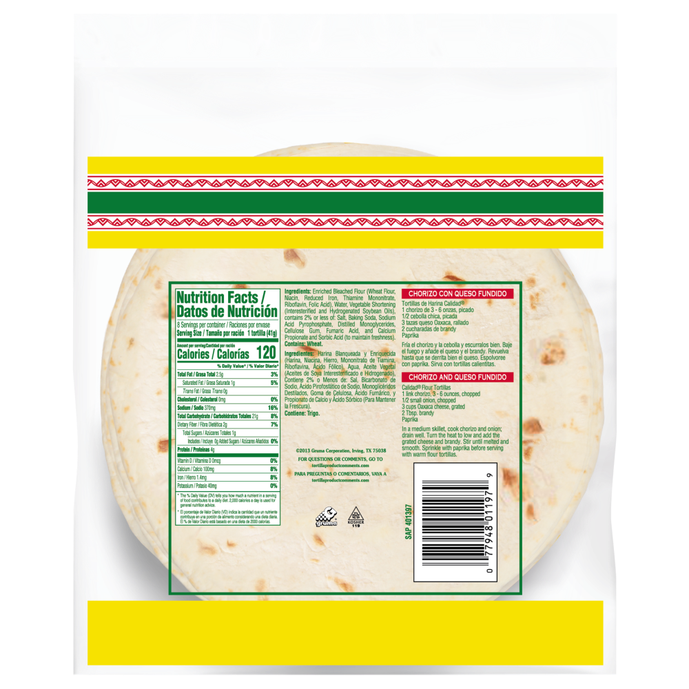 slide 2 of 2, Calidad Flour Tortillas, Soft Taco Size, 8 Count, 8 ct