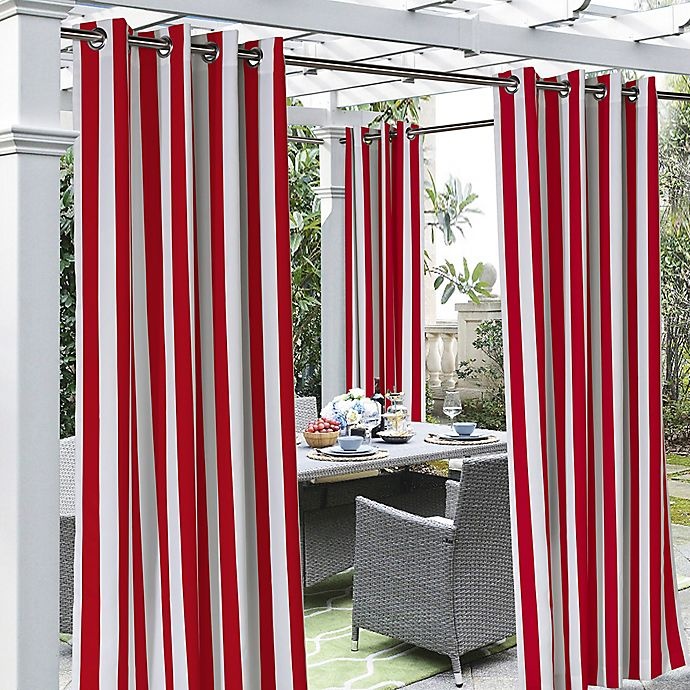 slide 1 of 1, Commonwealth Home Fashions Coastal Stripe Grommet Indoor/Outdoor Window Curtain Panel - Red, 108 in