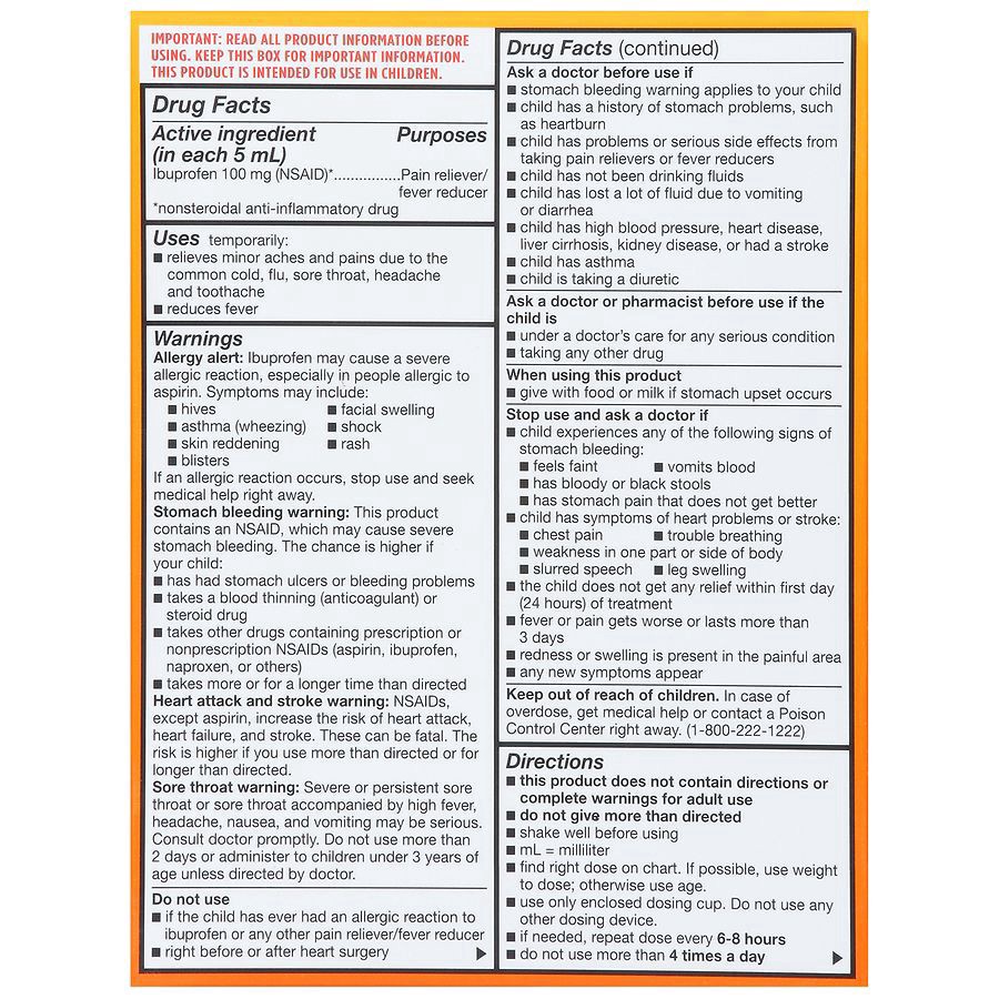 slide 3 of 5, Walgreens Children's Ibuprofen Oral Suspension 100 mg per 5 mL Berry, 4 fl oz x 2 ct