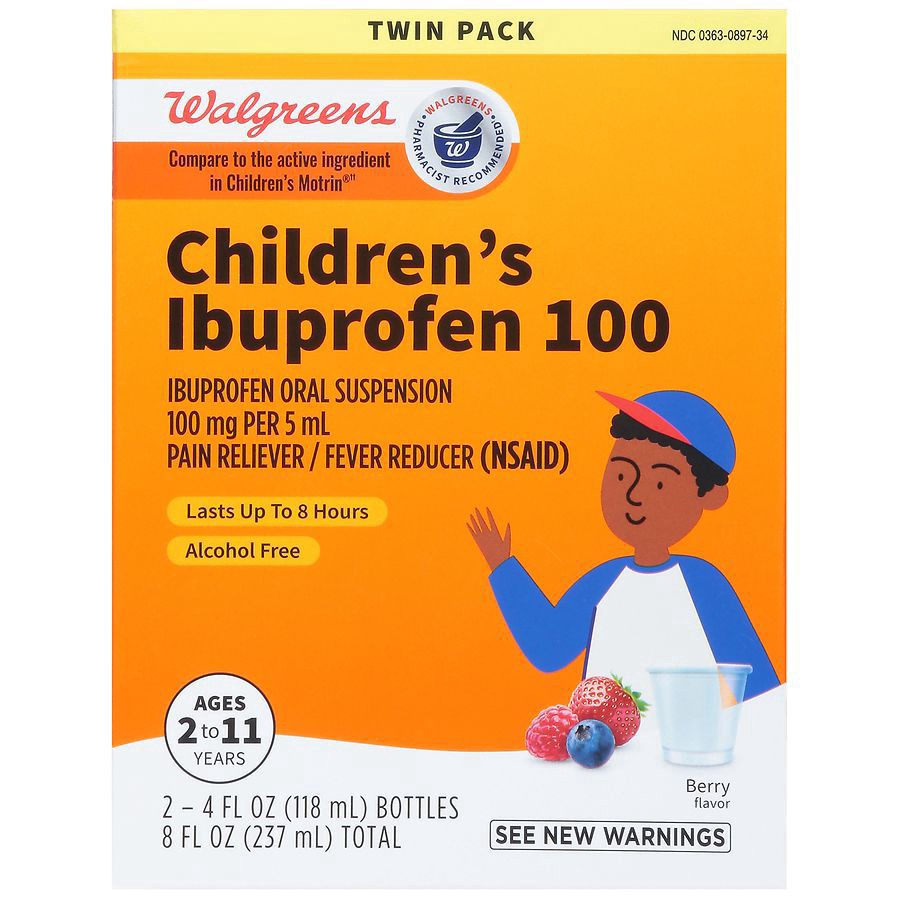 slide 2 of 5, Walgreens Children's Ibuprofen Oral Suspension 100 mg per 5 mL Berry, 4 fl oz x 2 ct