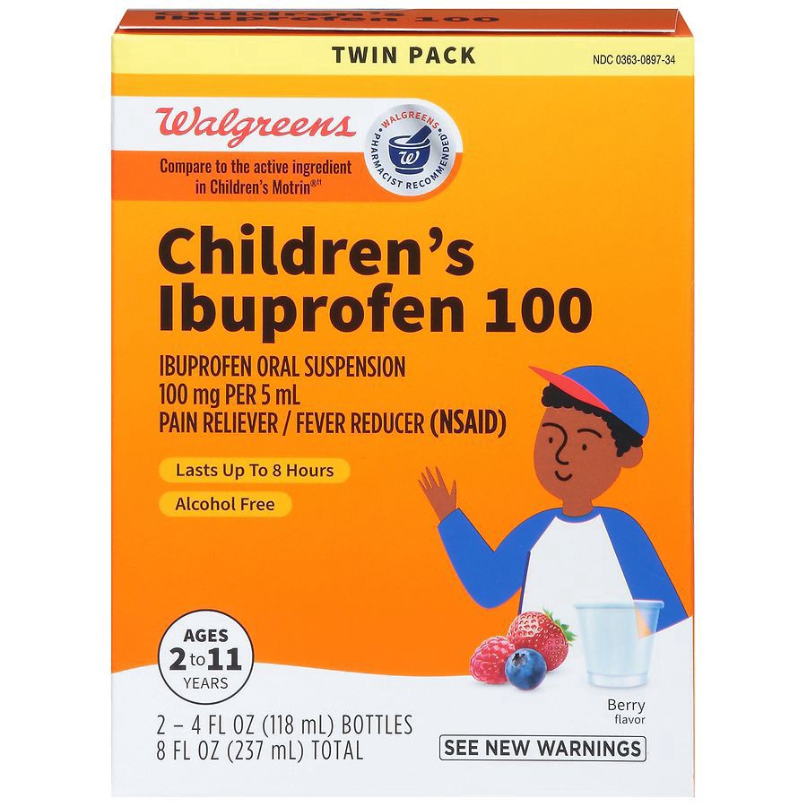 slide 1 of 5, Walgreens Children's Ibuprofen Oral Suspension 100 mg per 5 mL Berry, 4 fl oz x 2 ct