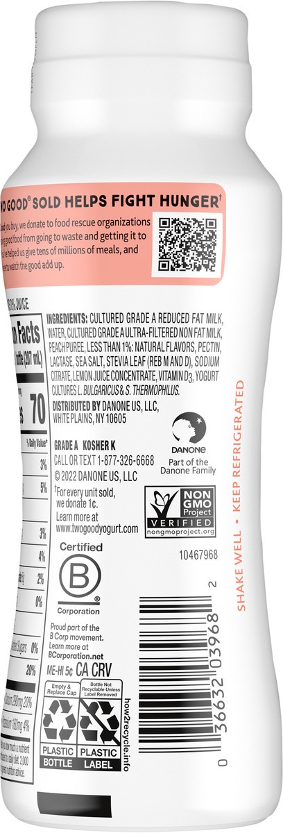 slide 10 of 15, Too Good & Co. Peach Smoothie, Yogurt-Cultured Dairy Drink, Lower Sugar, 7 FL OZ Bottle, 7 fl oz