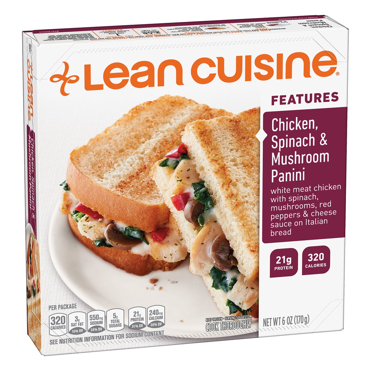 slide 2 of 9, Lean Cuisine Chicken, Spinach & Mushroom Panini, 6 oz