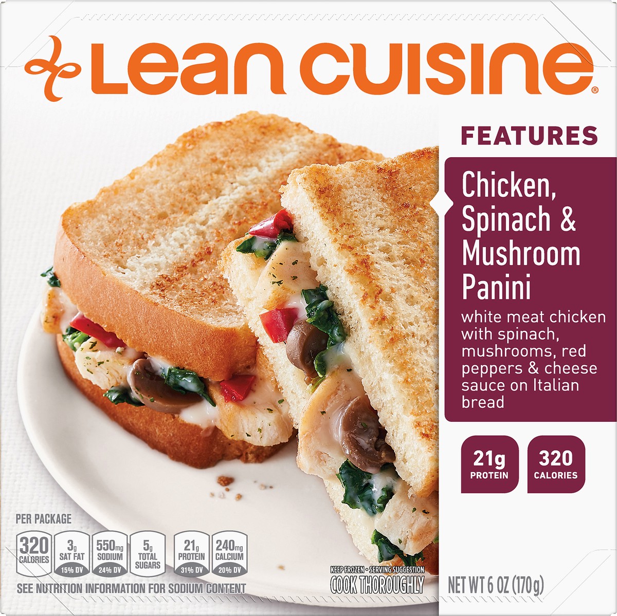 slide 8 of 9, Lean Cuisine Chicken, Spinach & Mushroom Panini, 6 oz