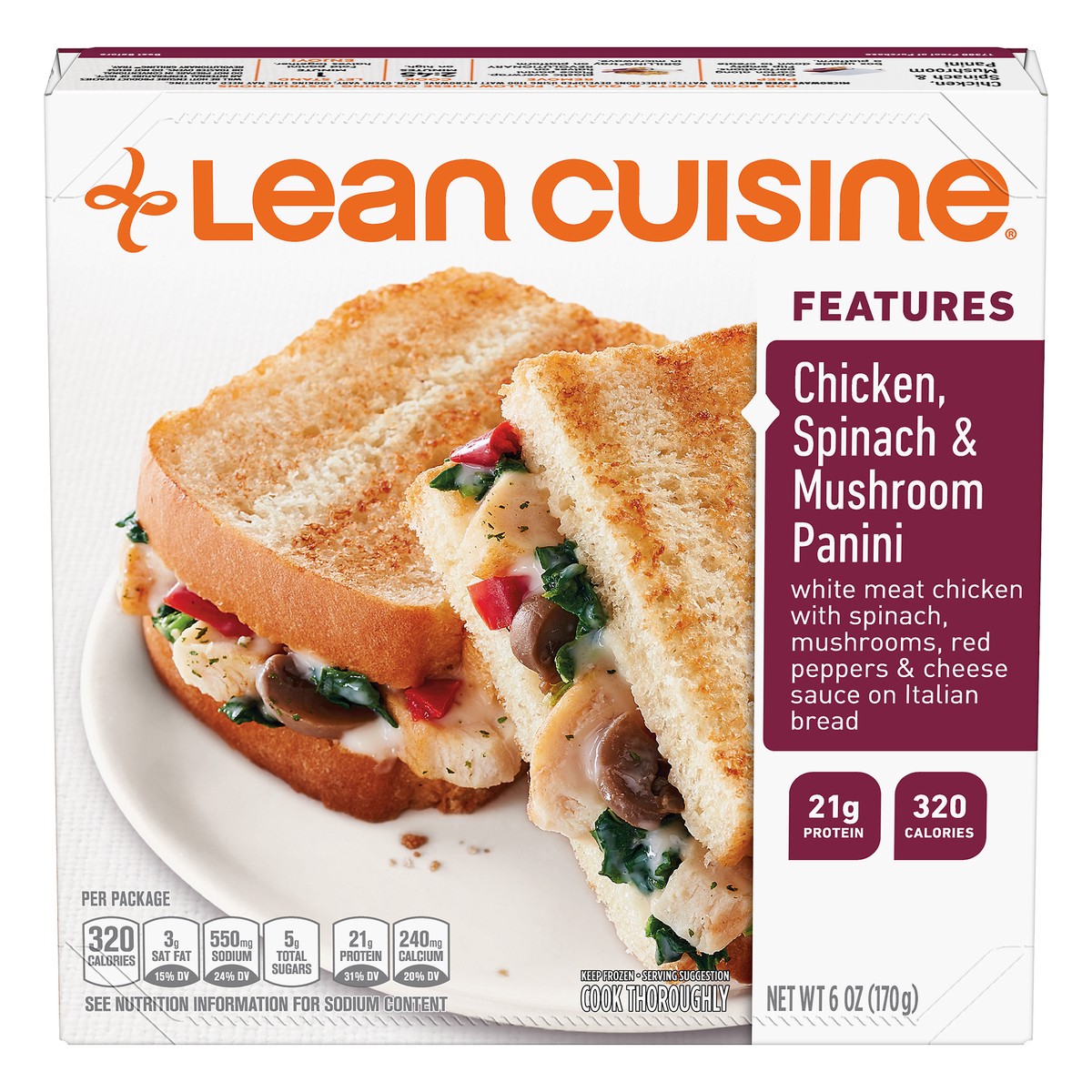 slide 1 of 9, Lean Cuisine Chicken, Spinach & Mushroom Panini, 6 oz