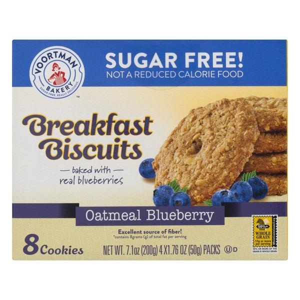 slide 1 of 1, Voortman Bakery Oatmeal Blueberry Sugar Free Breakfast Biscuit, 4 ct; 1.76 oz