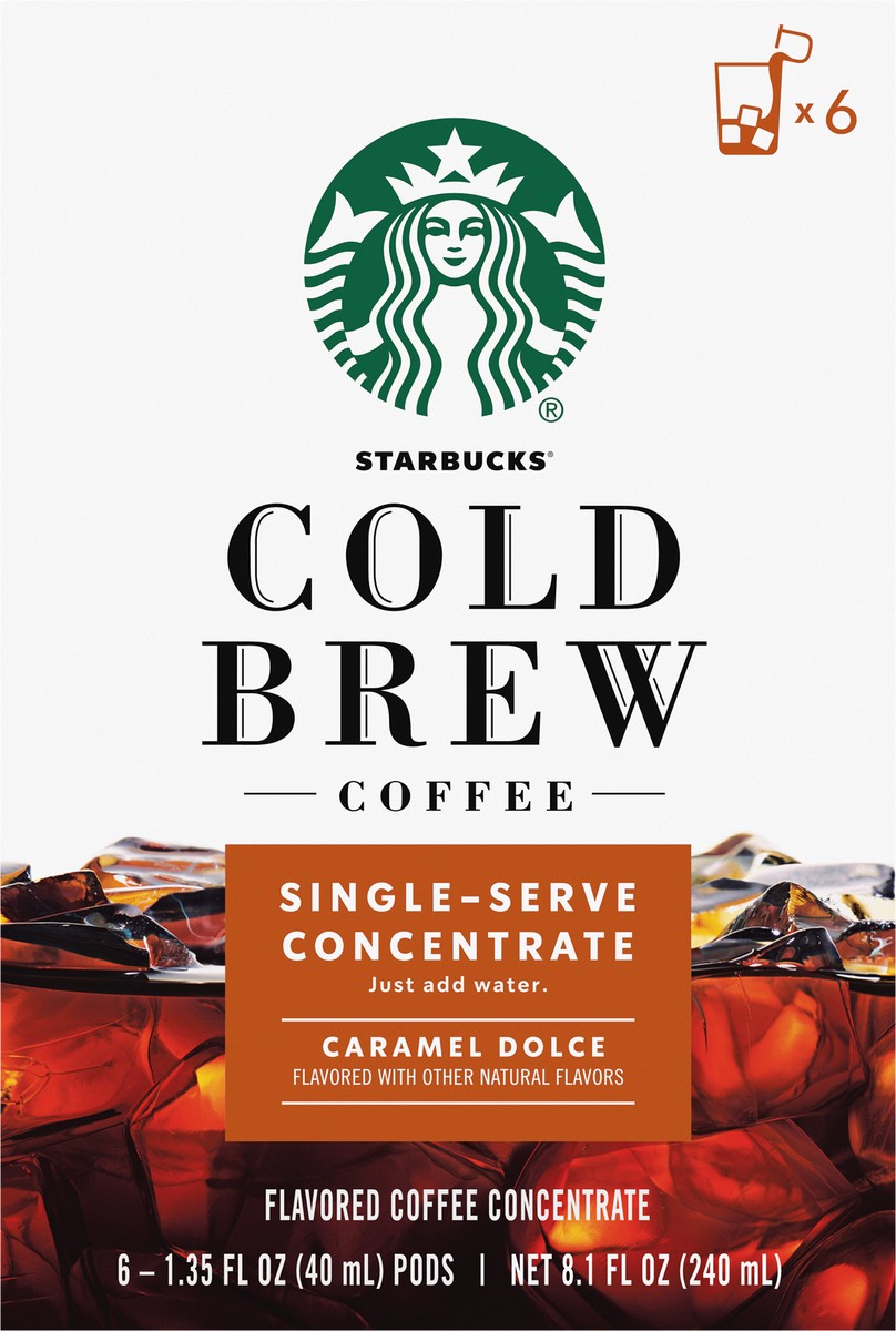 slide 2 of 9, Starbucks Cold Brew Single Serve Caramel Dolce Coffee Concentrate - 6 ct; 1.35 fl oz, 6 ct; 1.35 fl oz