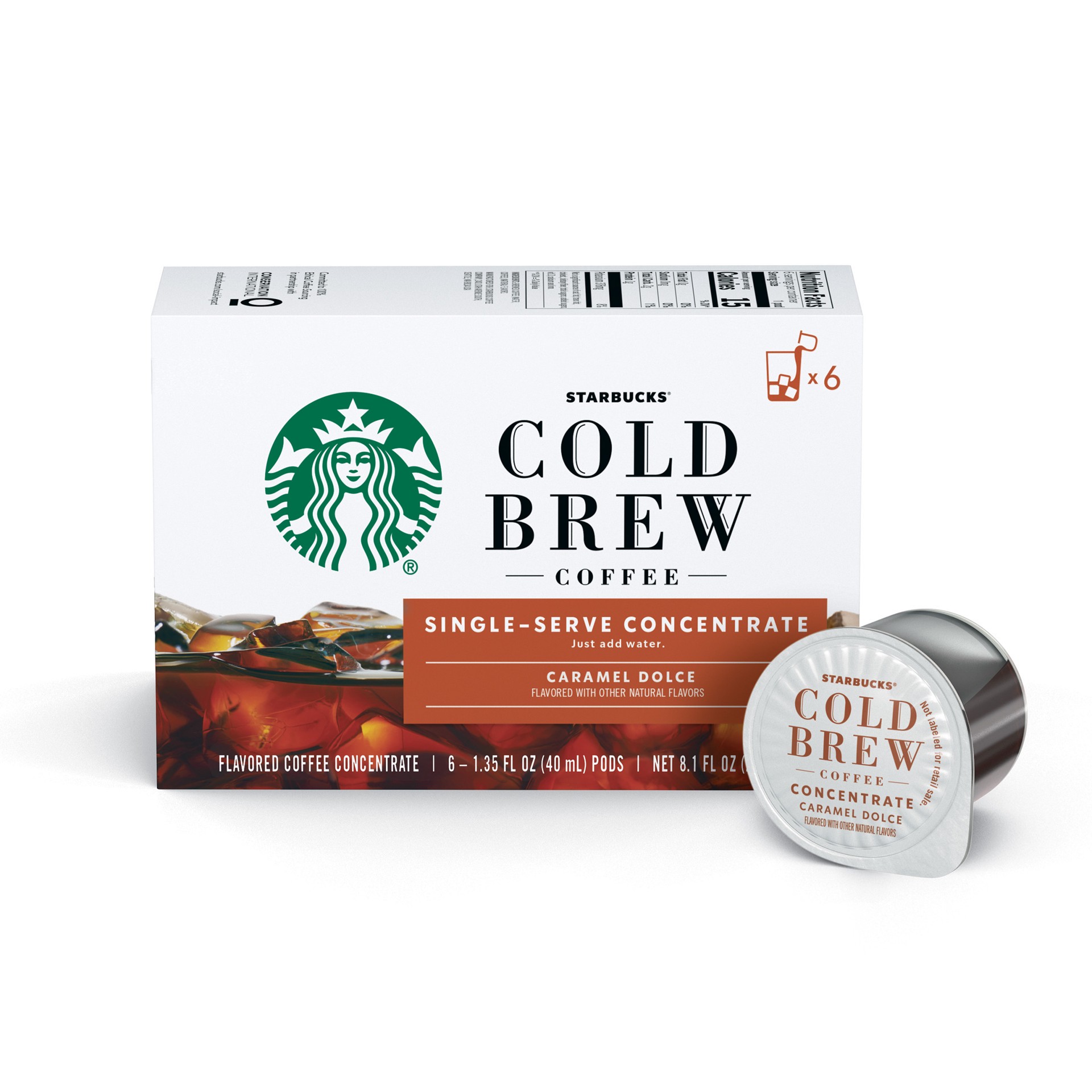 slide 1 of 9, Starbucks Cold Brew Single Serve Caramel Dolce Coffee Concentrate - 6 ct; 1.35 fl oz, 6 ct; 1.35 fl oz