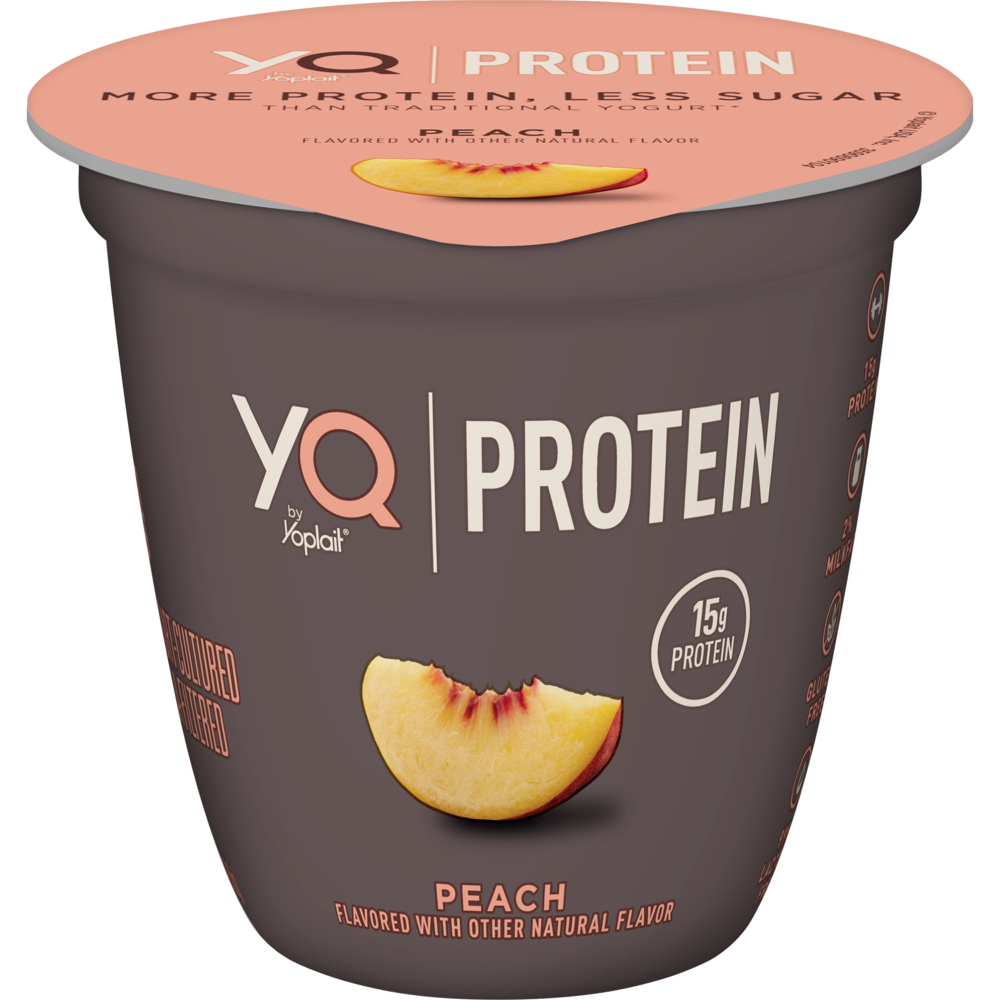 slide 1 of 5, YQ by Yoplait Peach Single Serve Yogurt Made with Cultured Ultra-Filtered Milk Cup, 5.3 oz